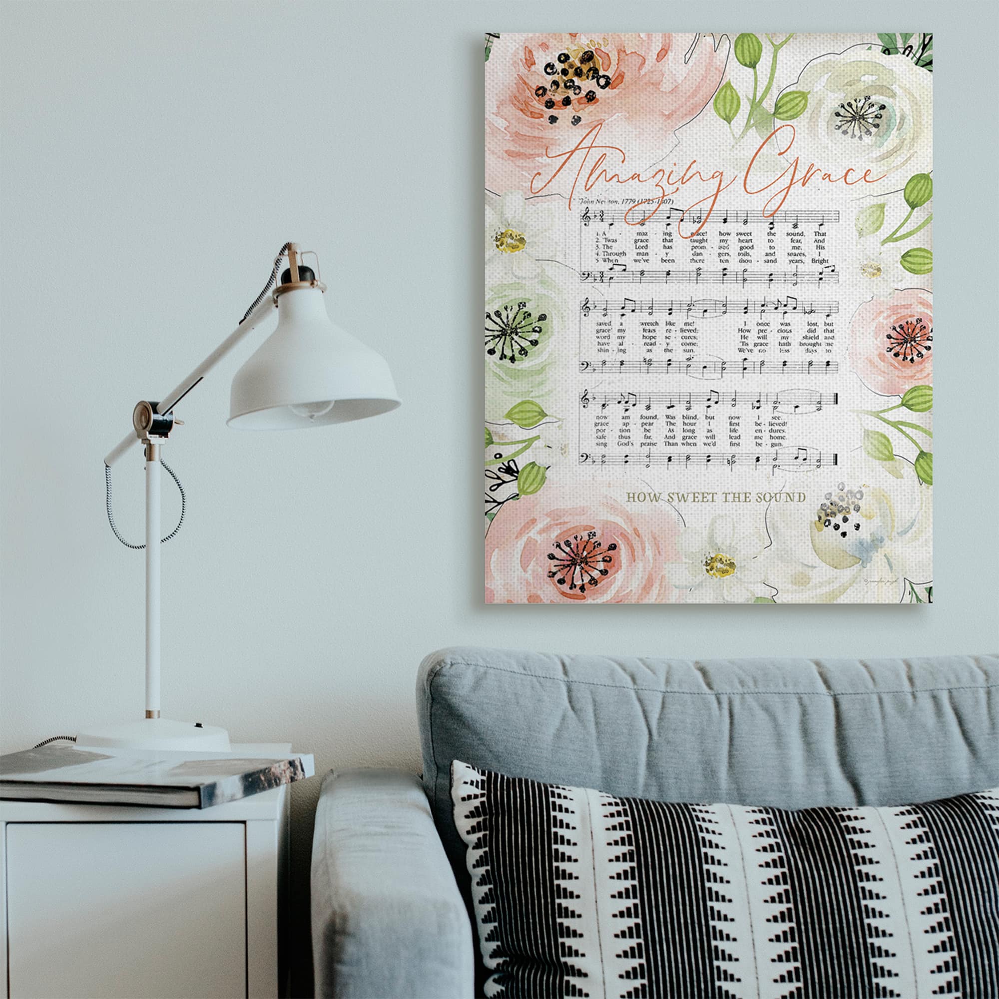 Stupell Industries Amazing Grace Floral Sheet Music Canvas Wall Art