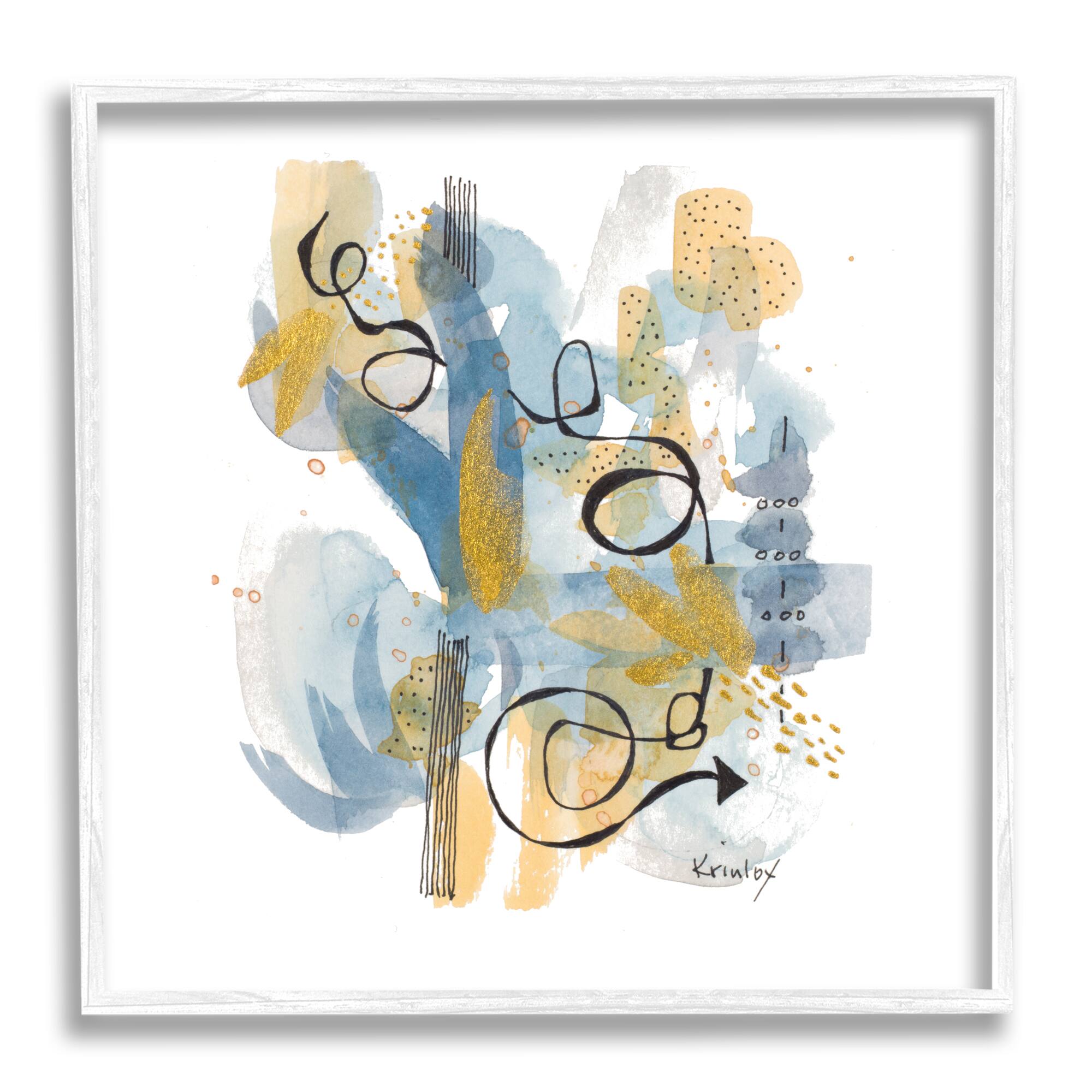 Stupell Industries Modern Directional Arrow Abstraction Blue Yellow Watercolor Framed Wall Art