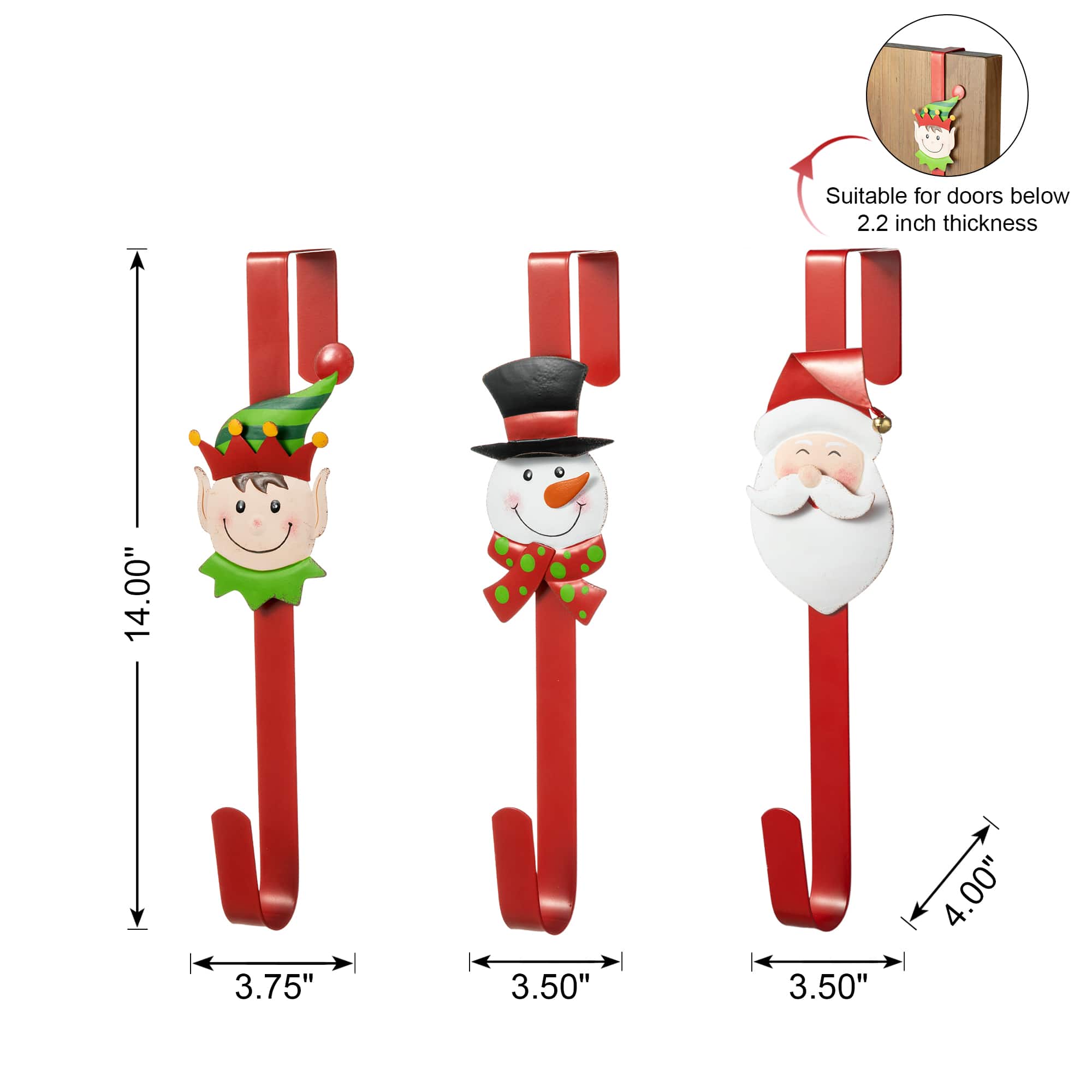 Glitzhome&#xAE; 14&#x22; Christmas Metal Elf, Snowman &#x26; Santa Wreath Hanger Set