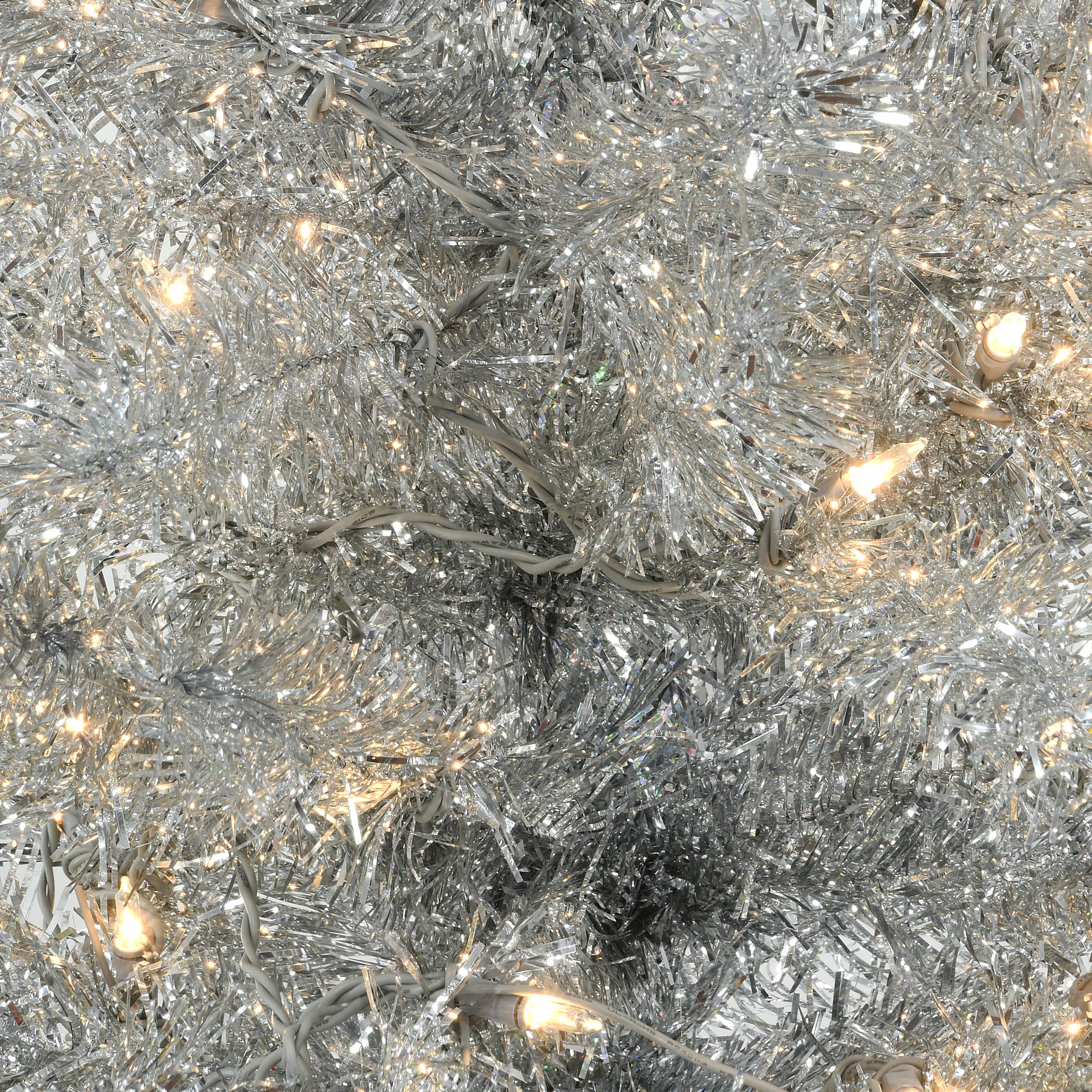 4ft. Pre-Lit Silver Tinsel Artificial Christmas Tree, Clear Lights