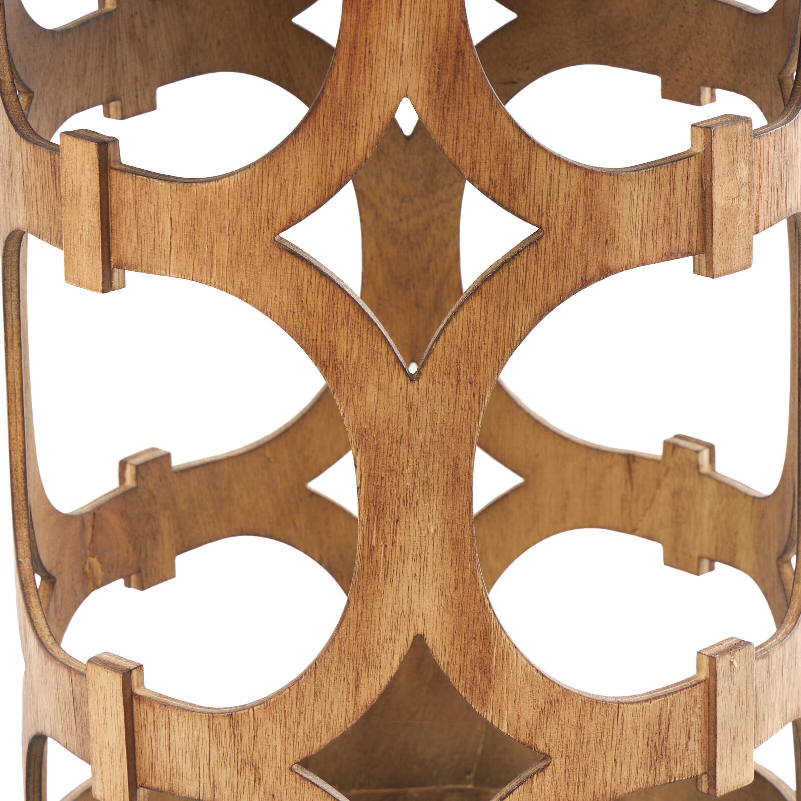 Brown Wood Open Frame Geometric Accent Table with Circular Cutouts