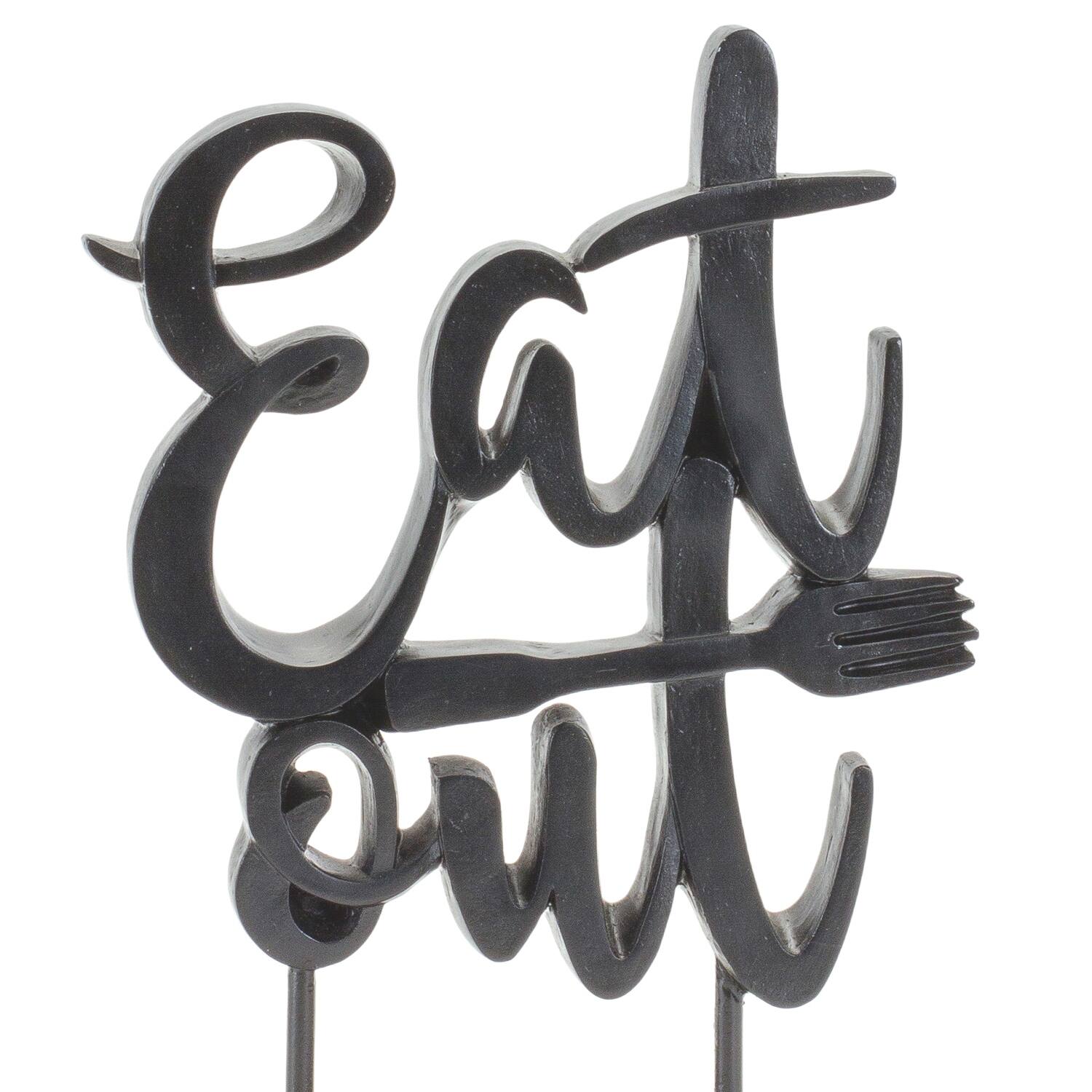 8.75" Black Eat Out Kitchen Sentiment Sign with Wood Base