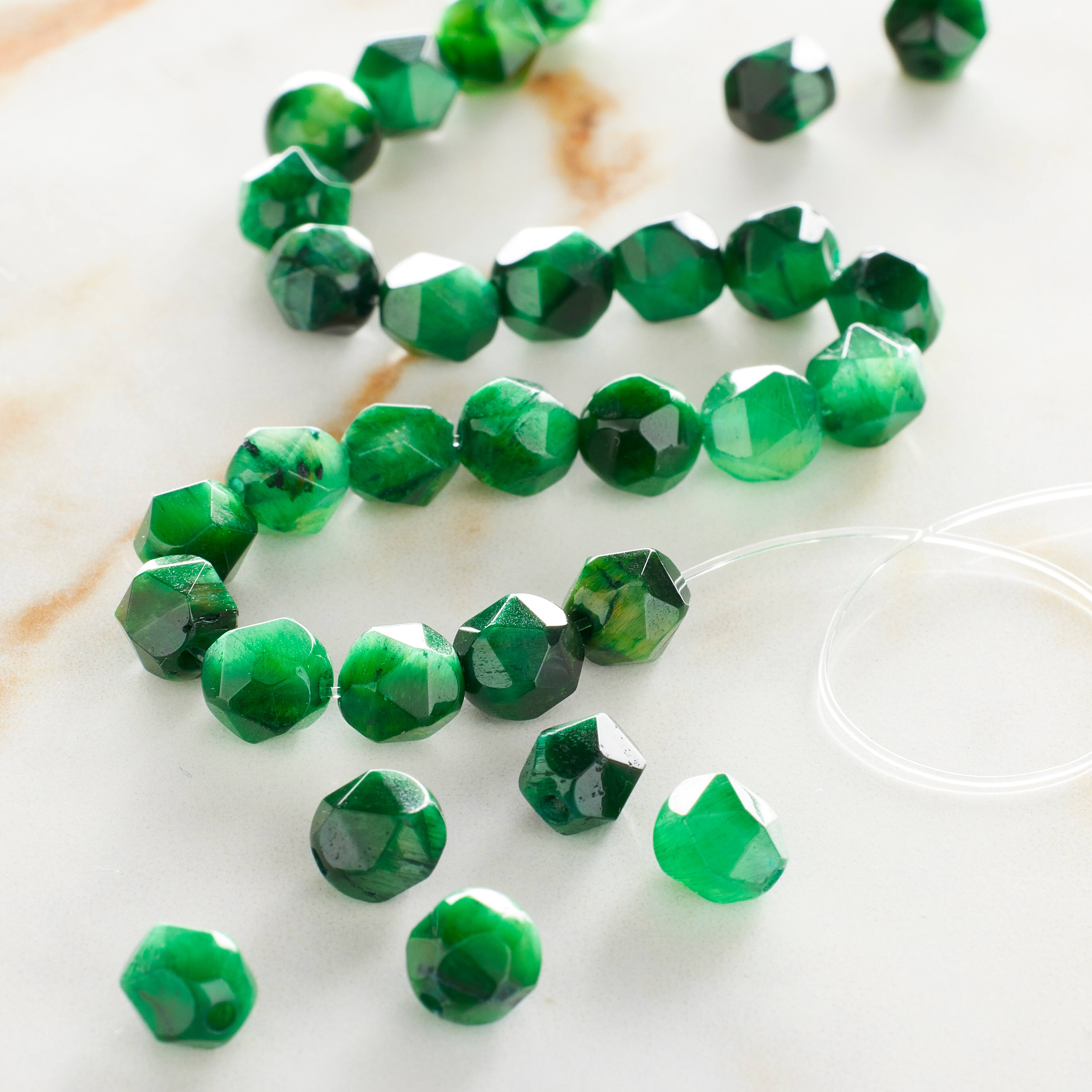 12 Pack: Green Dyed Faceted Tiger&#x27;s Eye Beads, 6mm by Bead Landing&#x2122;