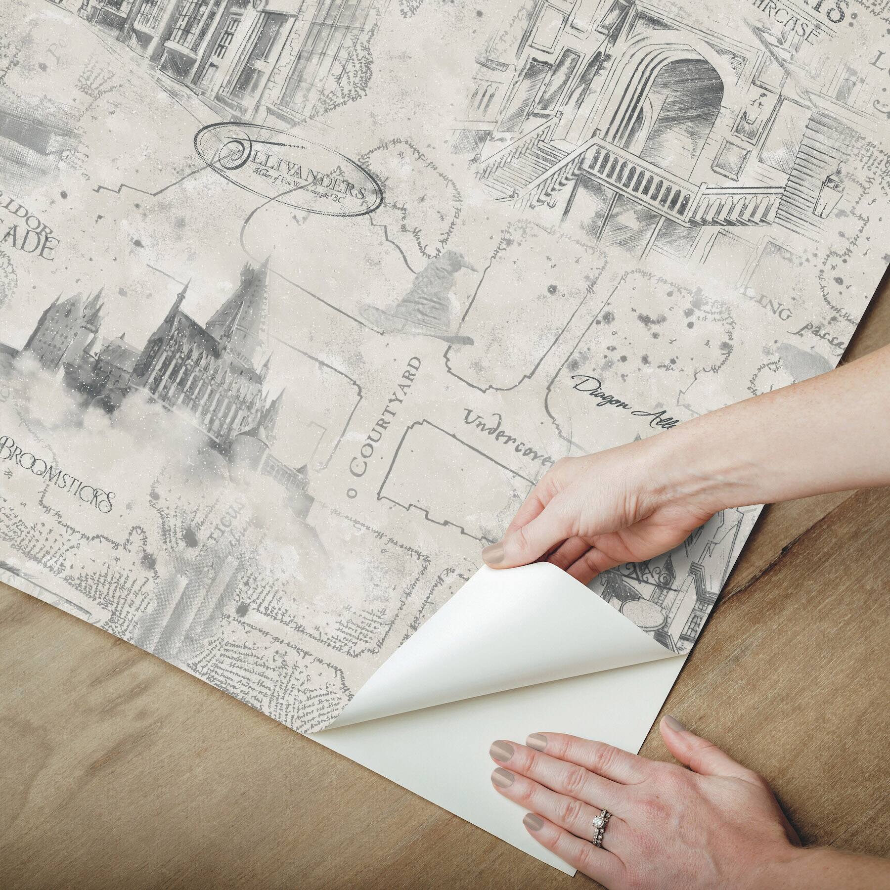 RoomMates Taupe Harry Potter Map Peel & Stick Wallpaper