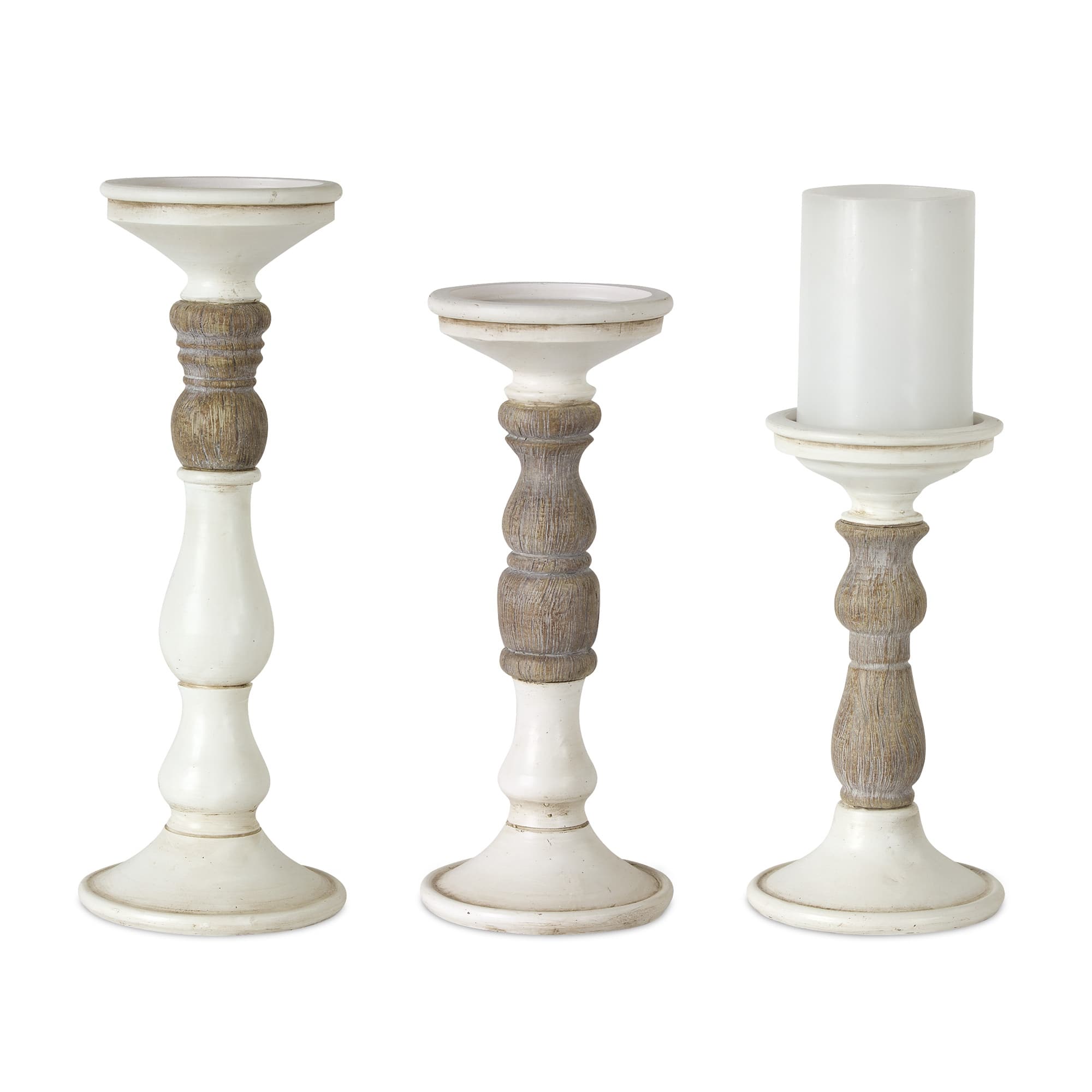 White & Natural Candle Holder Set, 8.5", 10.5" & 12.5"