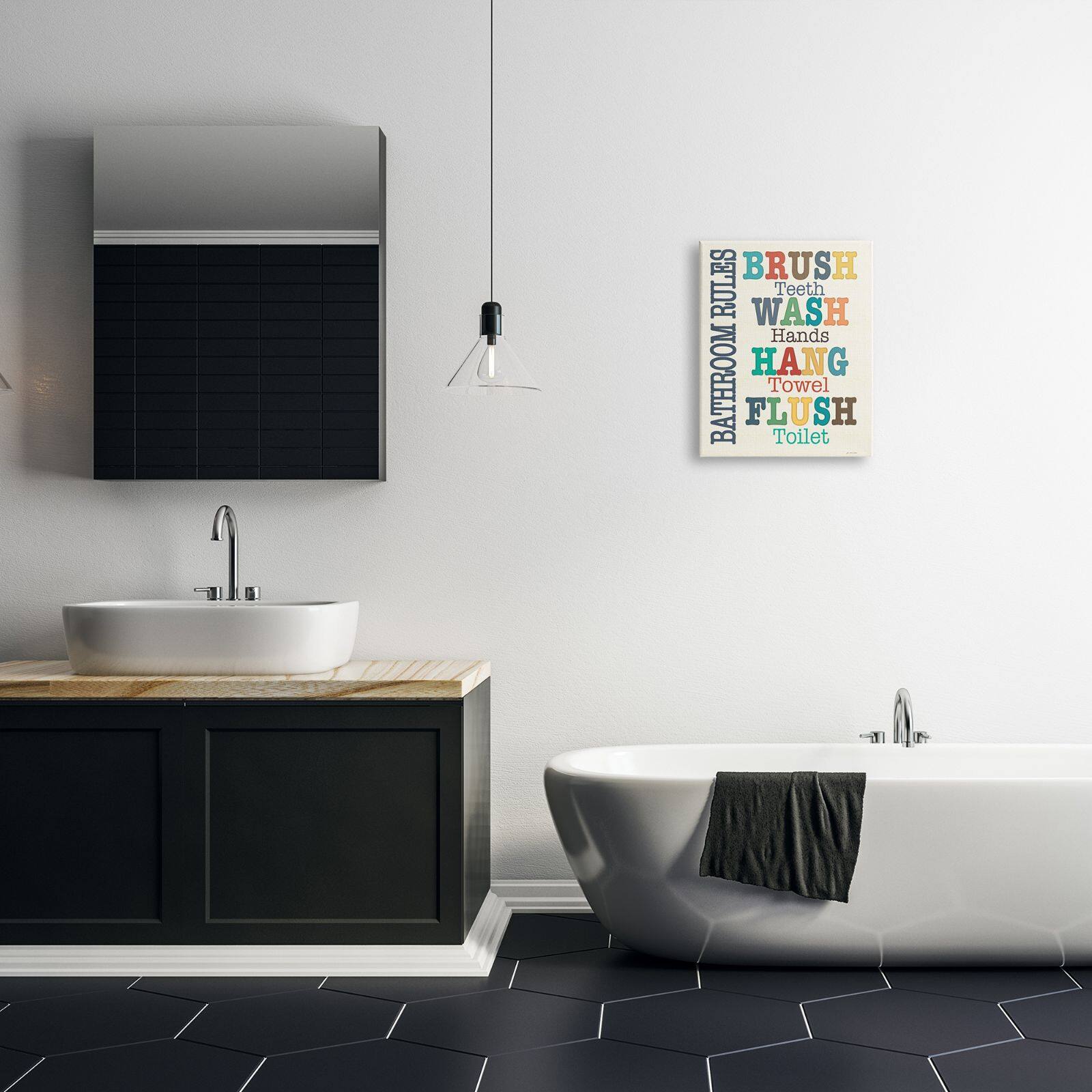 Stupell Industries Colorful Bathroom Rules Typog Canvas Wall Art