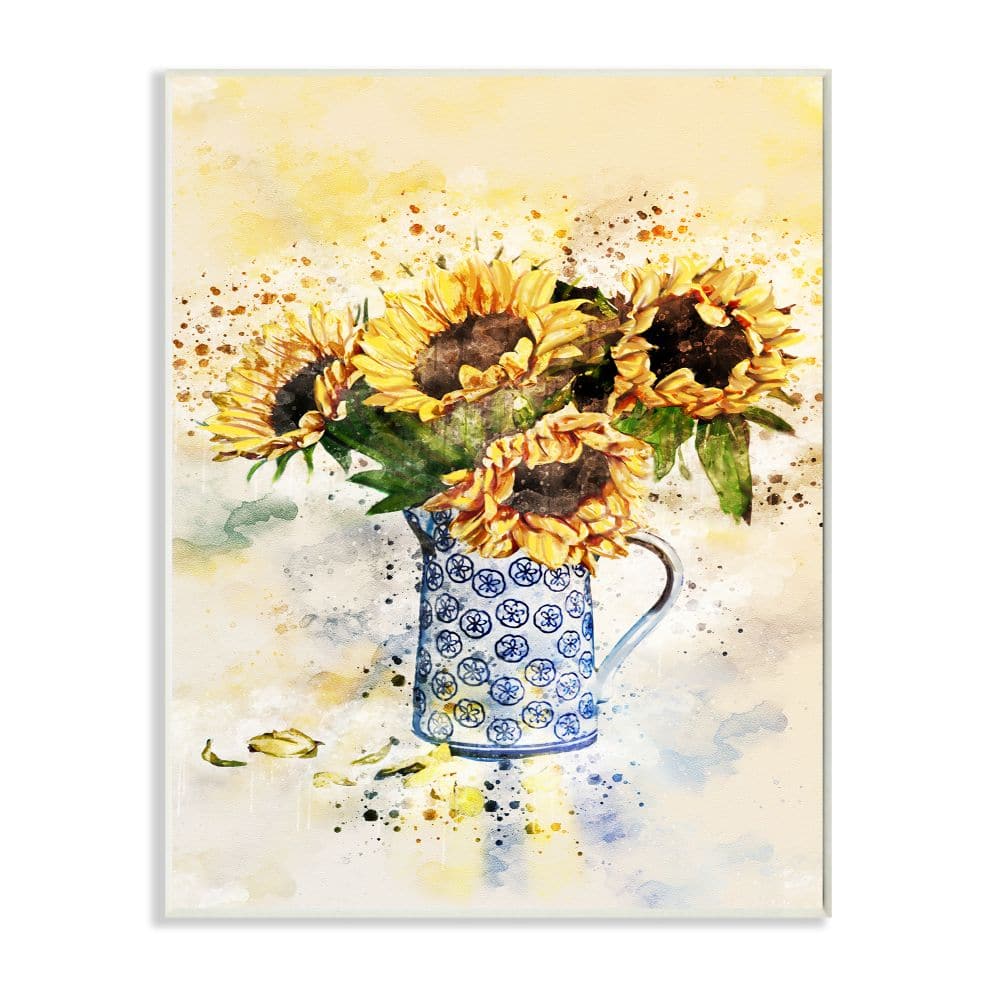 Stupell Industries Sunflower Assortment in Blue Patterned Pitcher Wood Wall Plaque | 10" x 15" | Michaels®