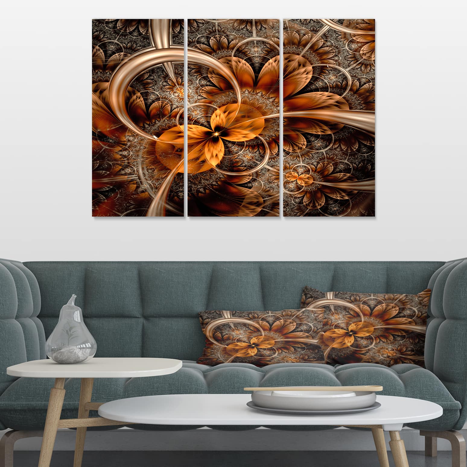 Designart - Dark Orange Fractal Flower - Abstract Canvas Art Print