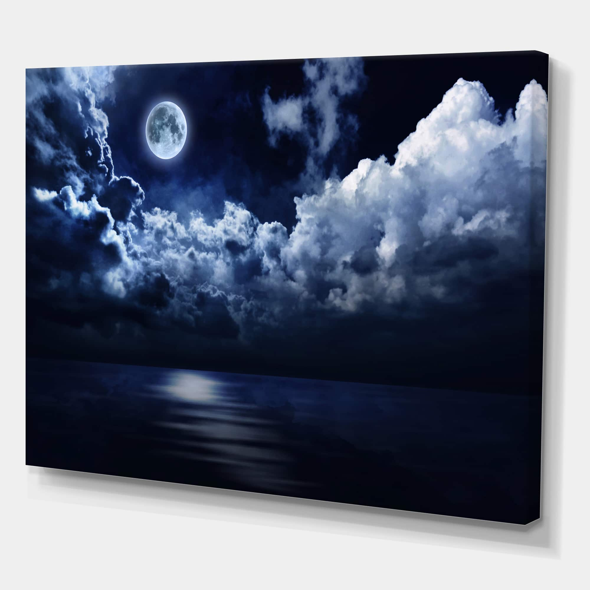 Designart - Full Moon in Cloudy Night Sky - Modern Canvas Wall Art Print