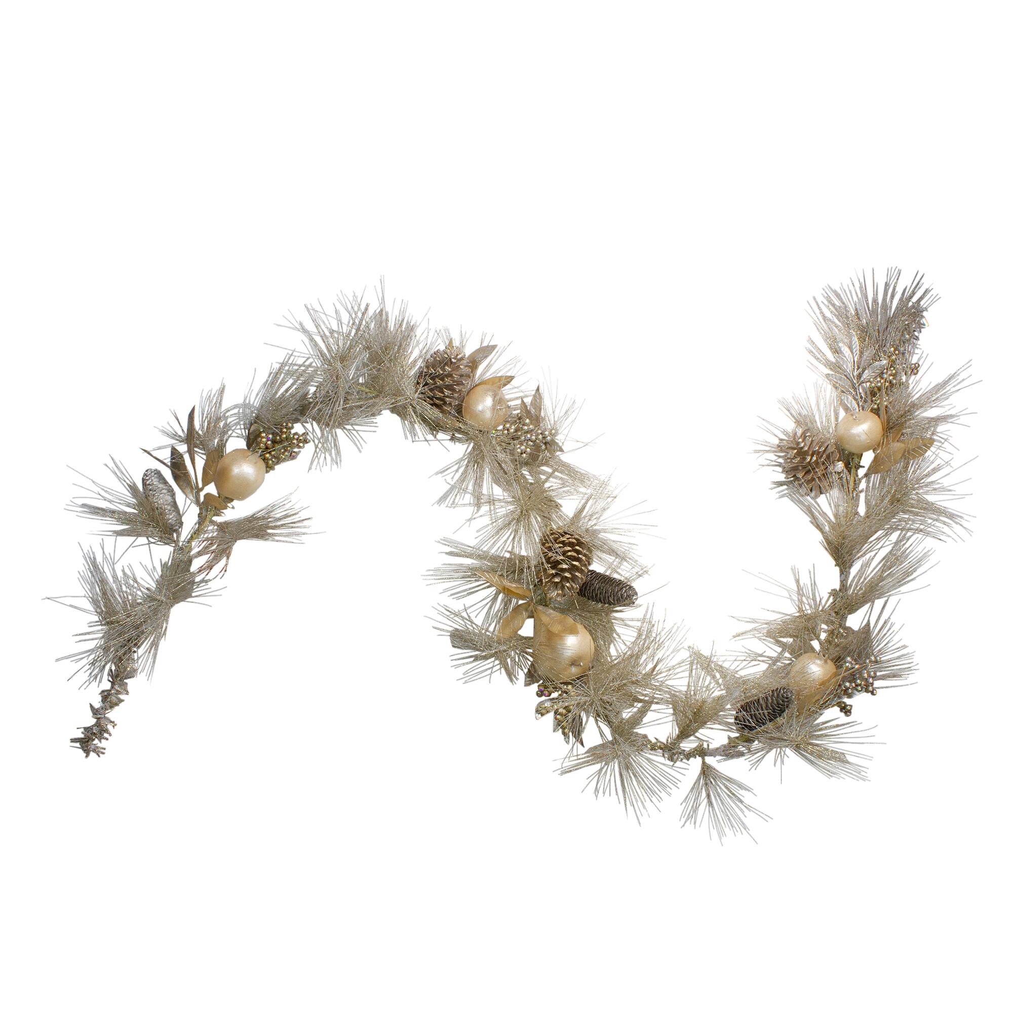 Glitter Pomegranate Apples &#x26; Pine Cones Garland, Unlit