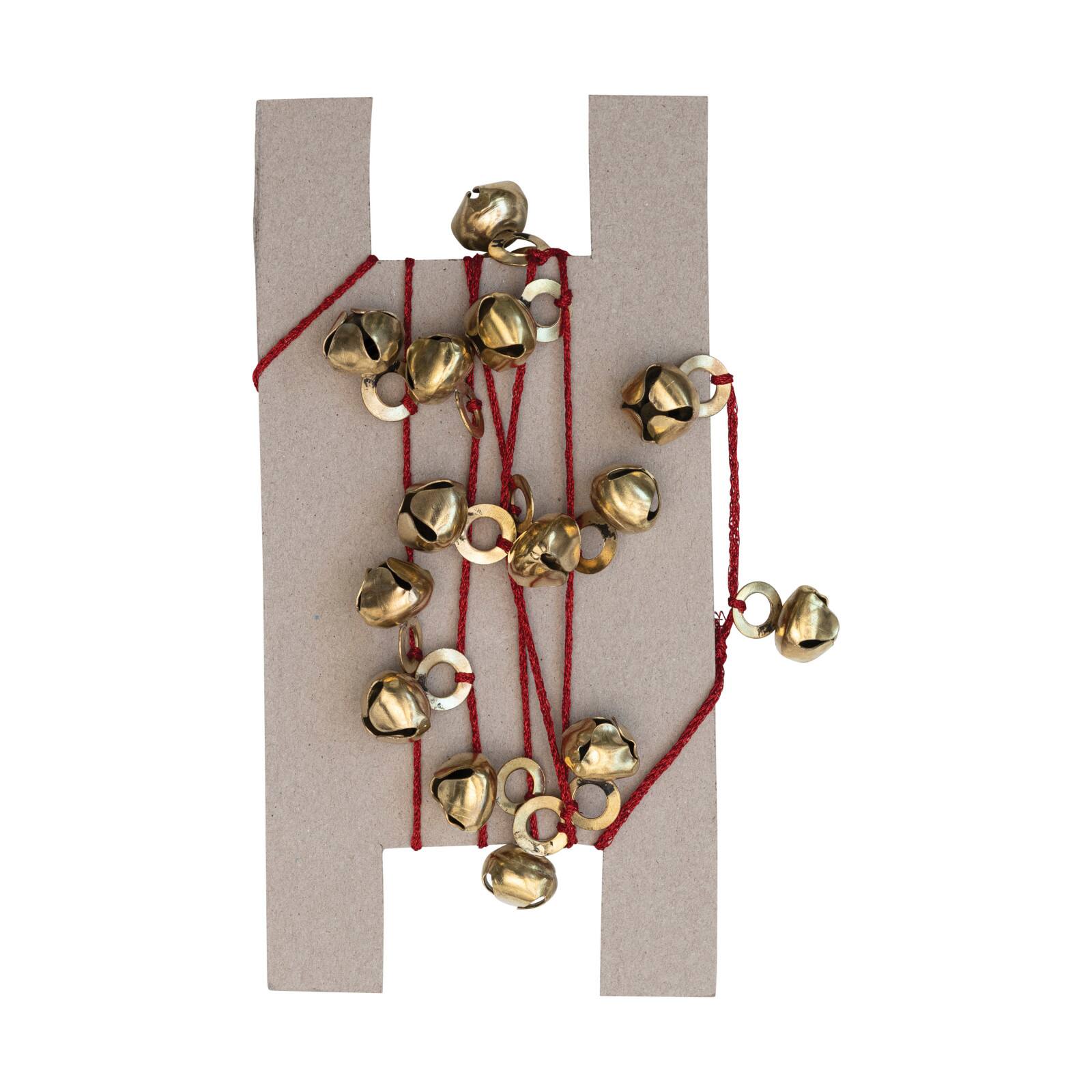 Hello Honey&#xAE; 6ft. Antique Gold Finish Metal Bells on Red Cord Garland