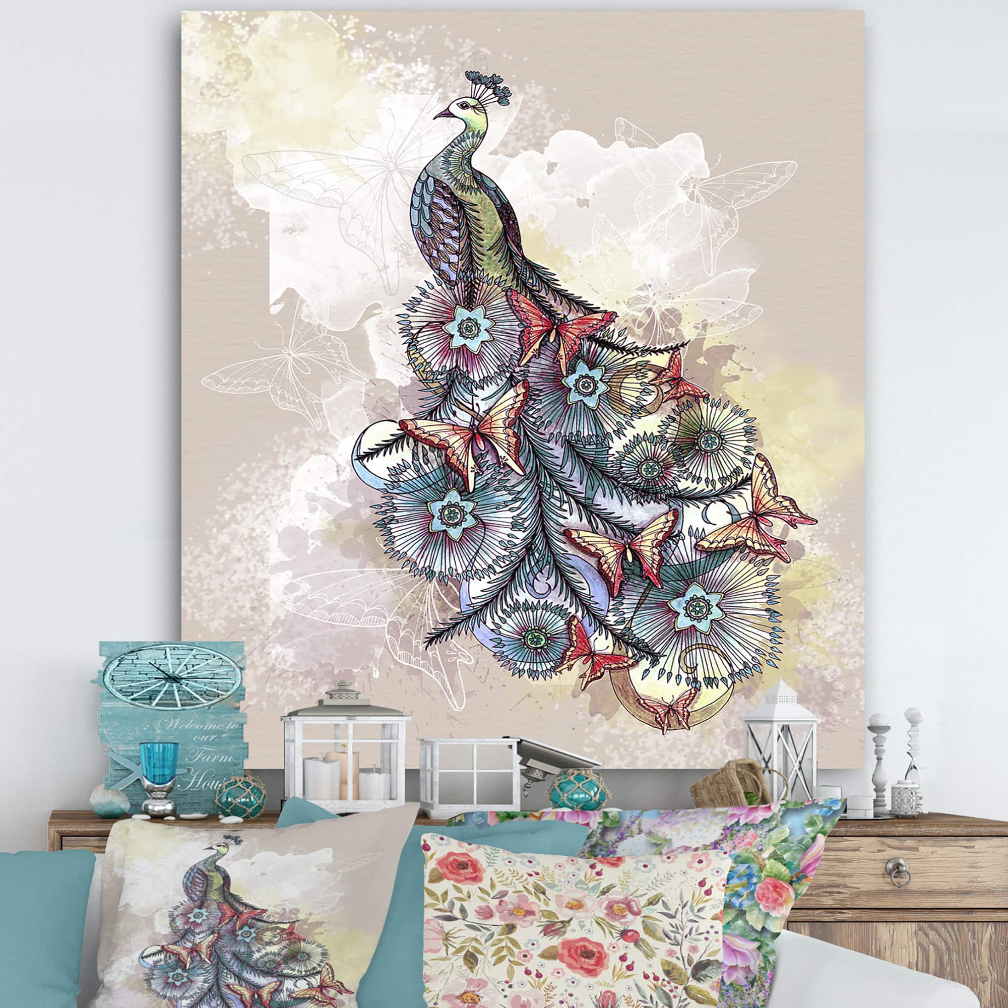 Designart - Butterfly Peacock - Cottage Premium Canvas Wall Art