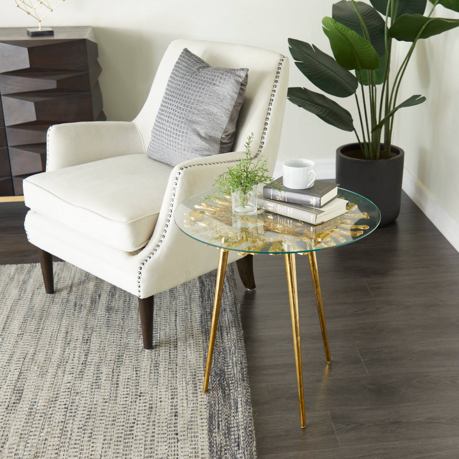 Gold Aluminum Modern Accent Table, 22" x 22" x 22"