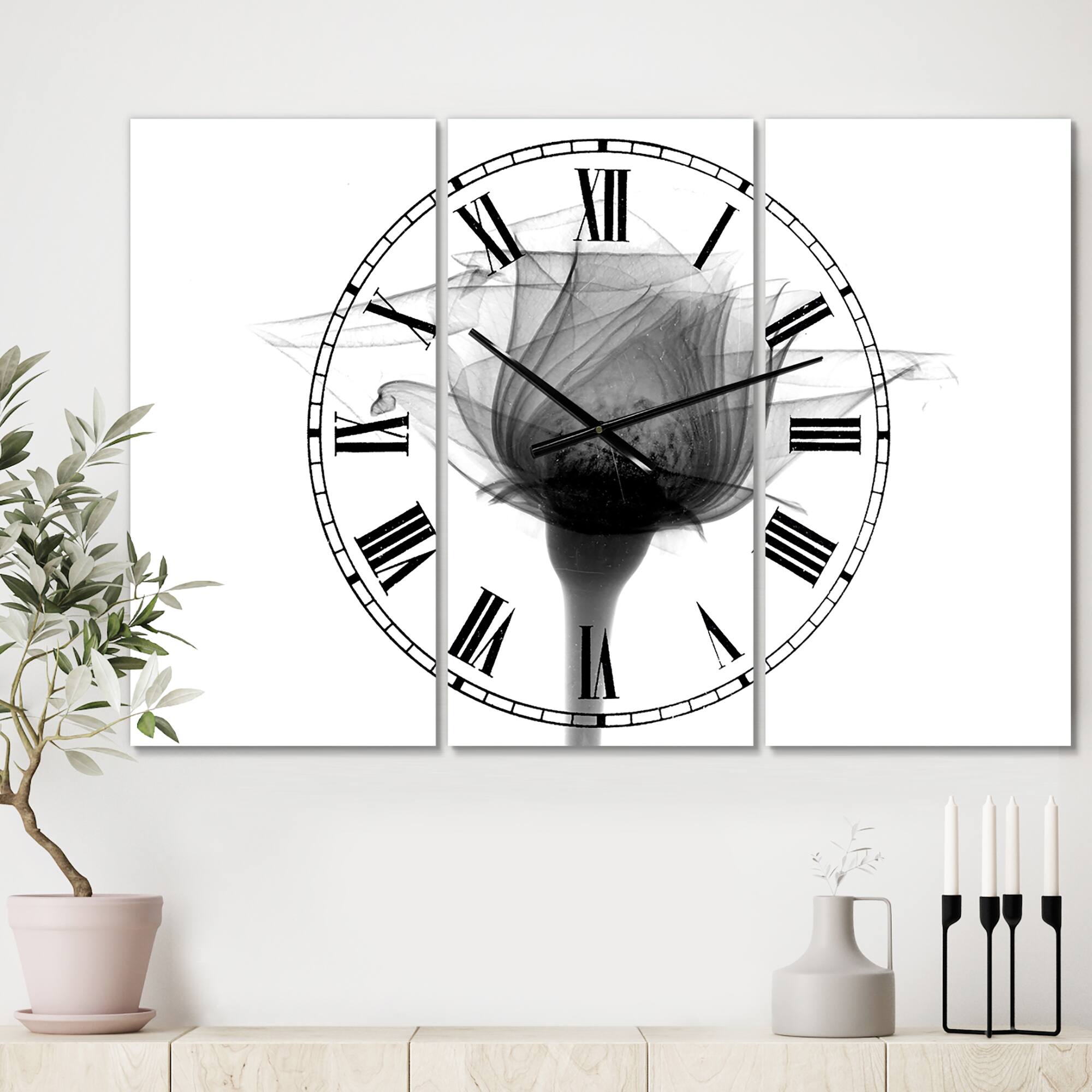 Designart Rose No.10 X-Ray Large Cottage Multipanel Wall Clock
