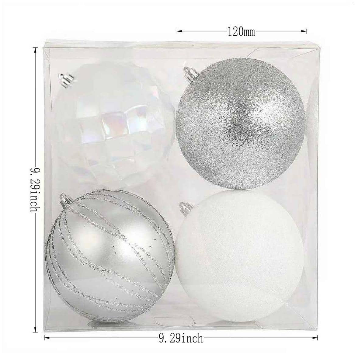 Assorted 4 Pack 4.7&#x22; Silver &#x26; White Shatterproof Ball Ornaments, 1pc. by Ashland&#xAE;