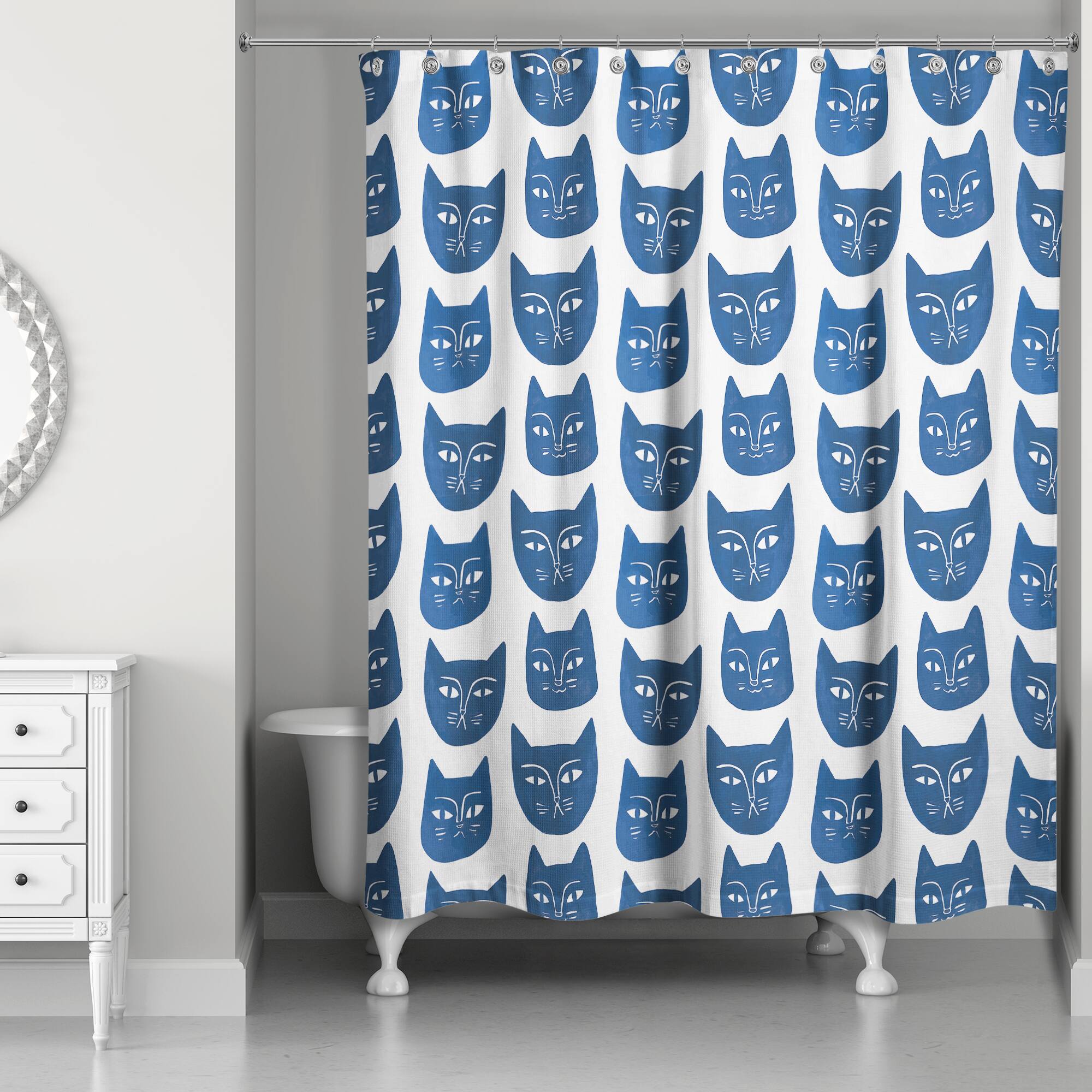 Blue Cat Face Pattern 71" x 74" Shower Curtain