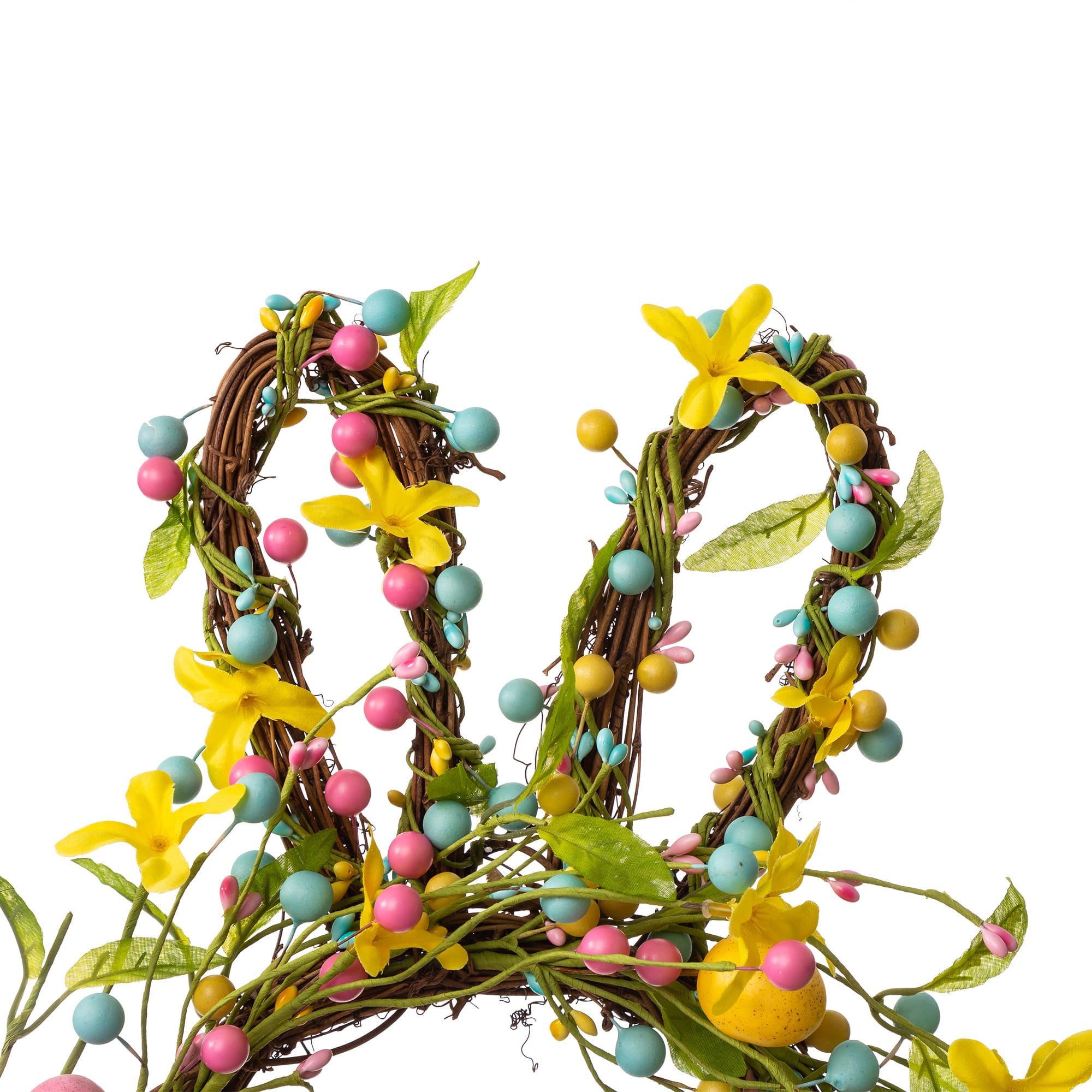 Glitzhome® 25" Easter Bunny Shaped Wreath with Eggs & Satin Ribbon Bow