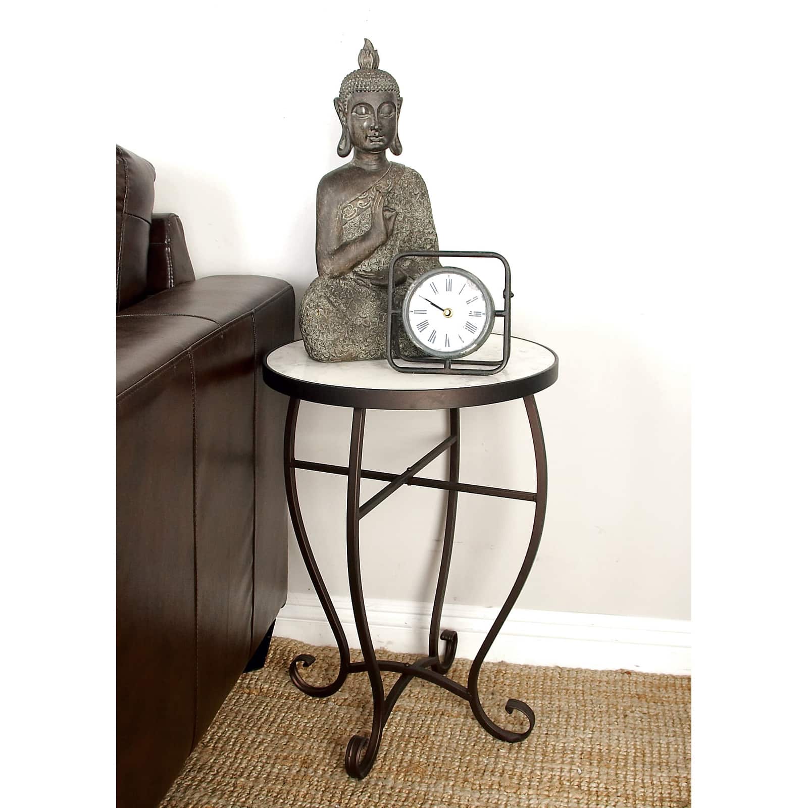 Cream Marble &#x26; Iron Traditional Accent Table