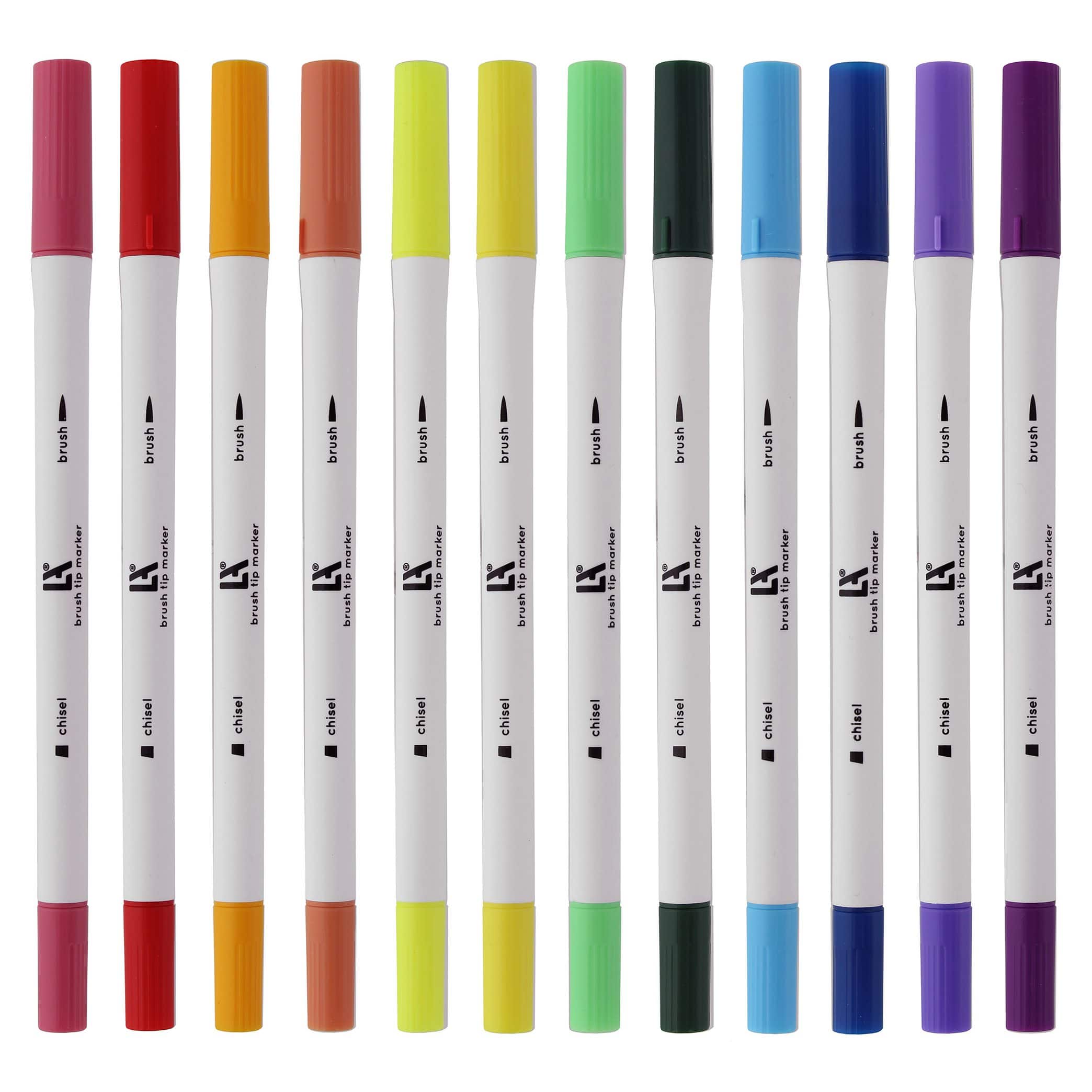 Leisure Arts&#xAE; 12 Color Rainbow Brush &#x26; Chisel Dual Tip Marker Set