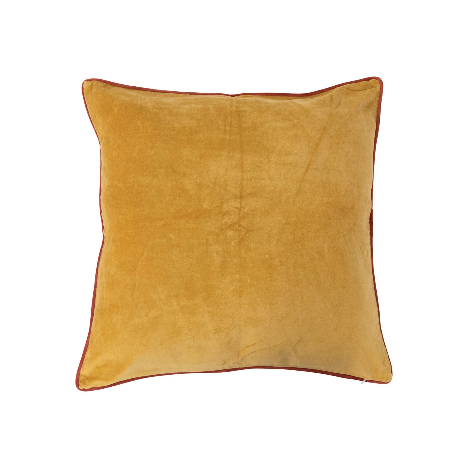 Hello Honey® Mustard with Rust Piping Cotton Velvet Pillow