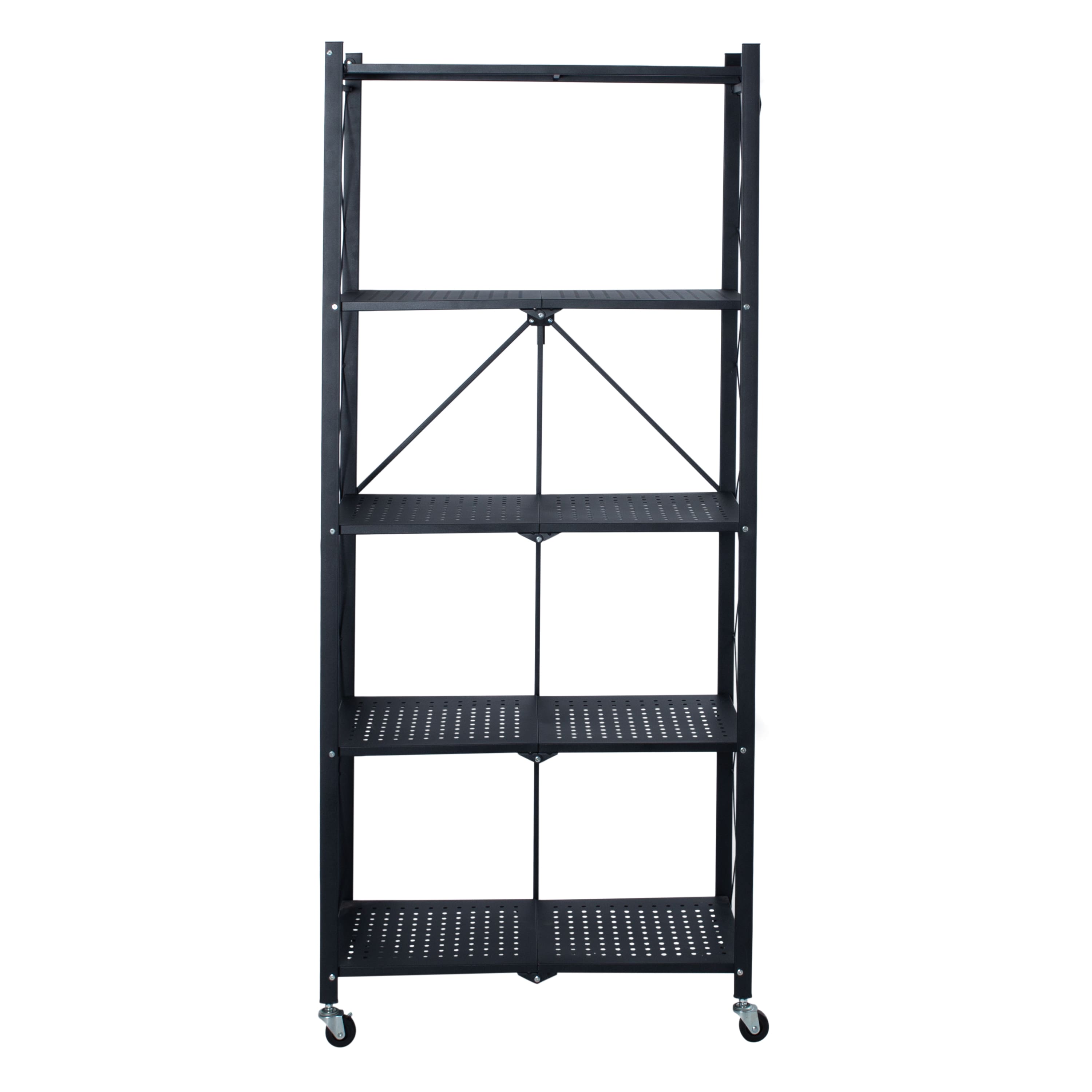 Organize It All Black 5-Tier Foldable Metal Rack with Wheels