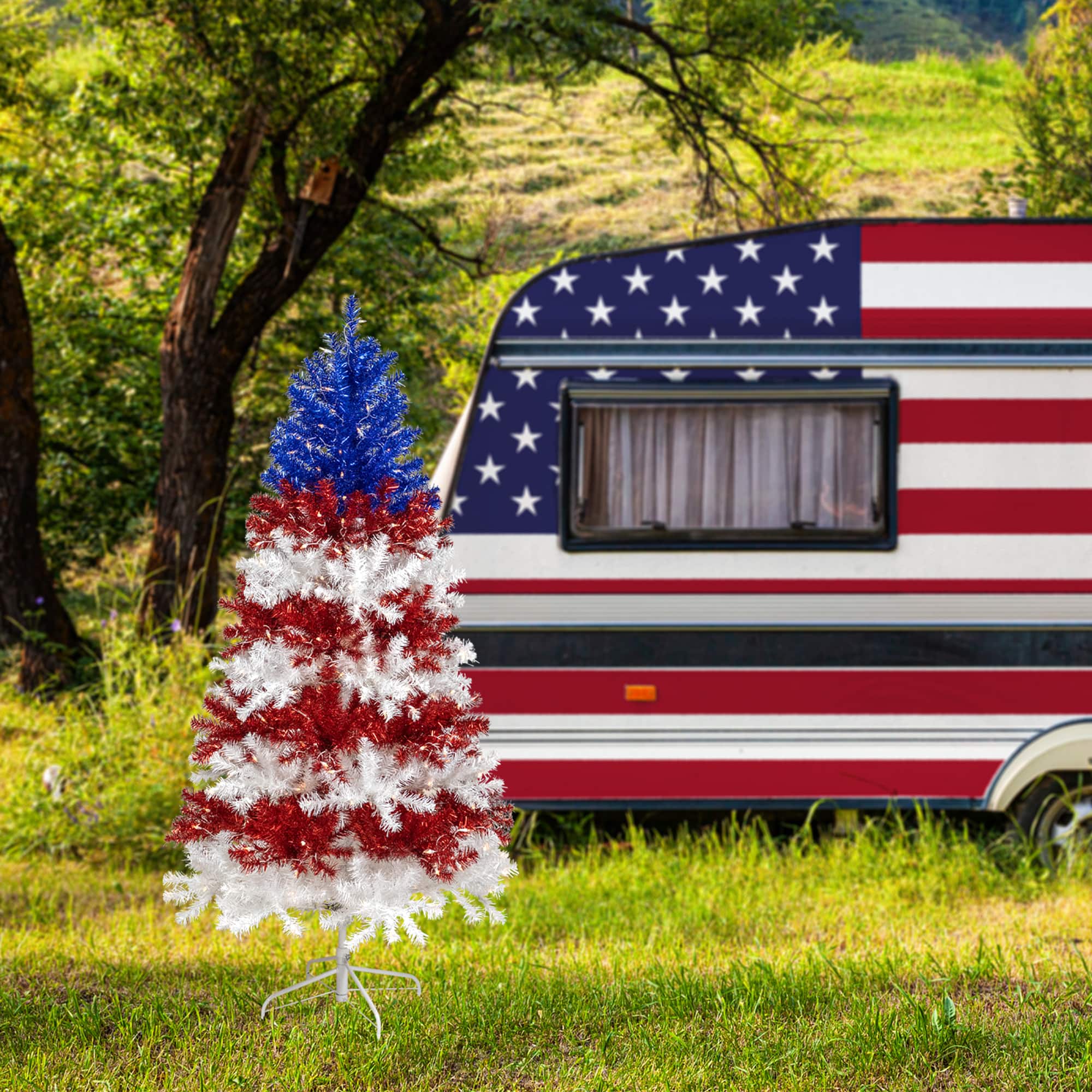 6ft. Pre-Lit Americana Tinsel Artificial Christmas Tree, Clear Lights