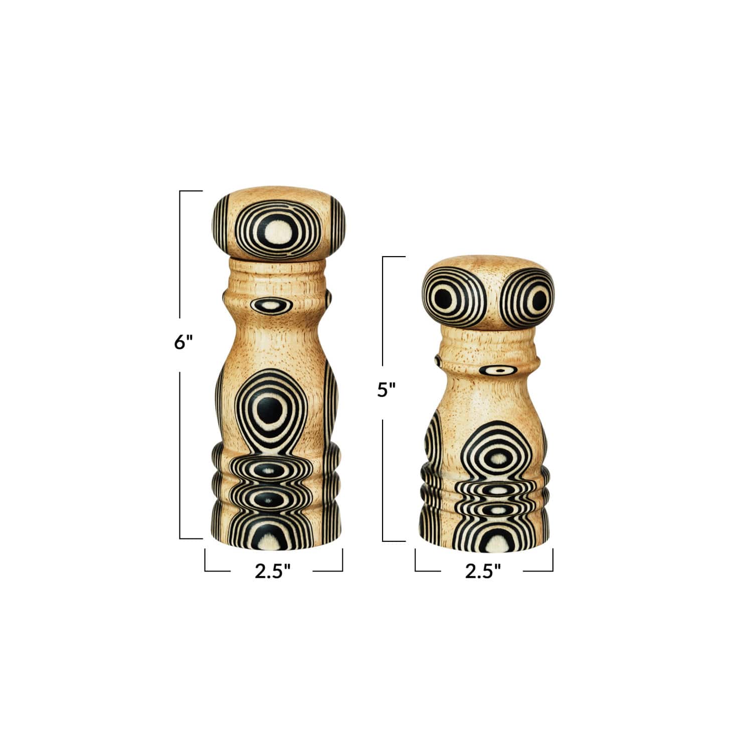 Hello Honey&#xAE; Natural &#x26; Black Inlaid Circles Wood Salt &#x26; Pepper Mills Set
