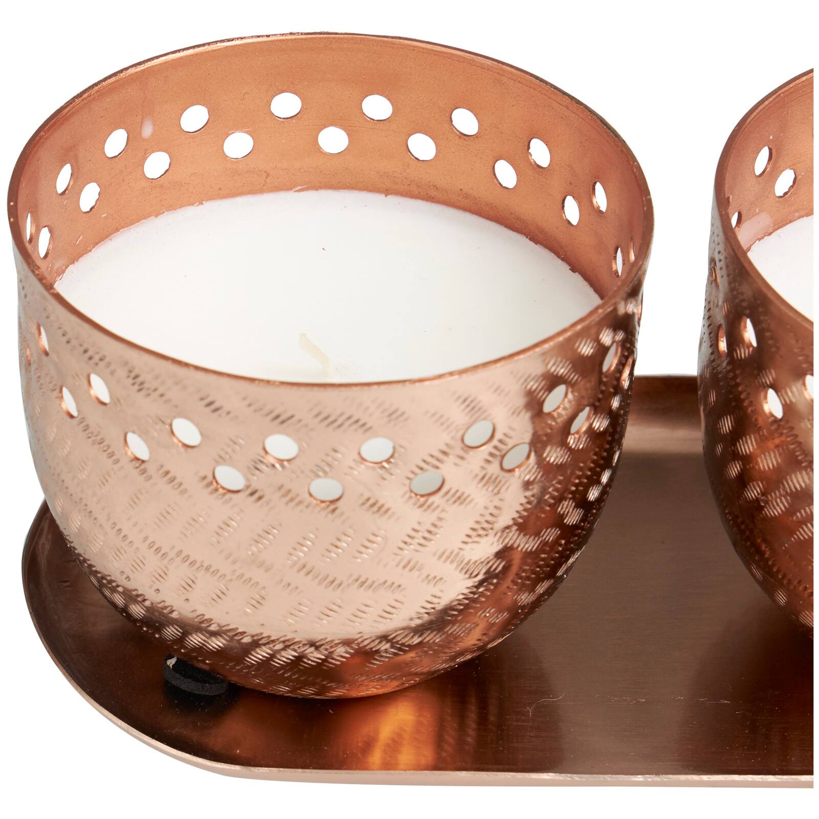 7oz. Tropical Breeze Scented Candles in Cut Out Copper Bowls and Tray