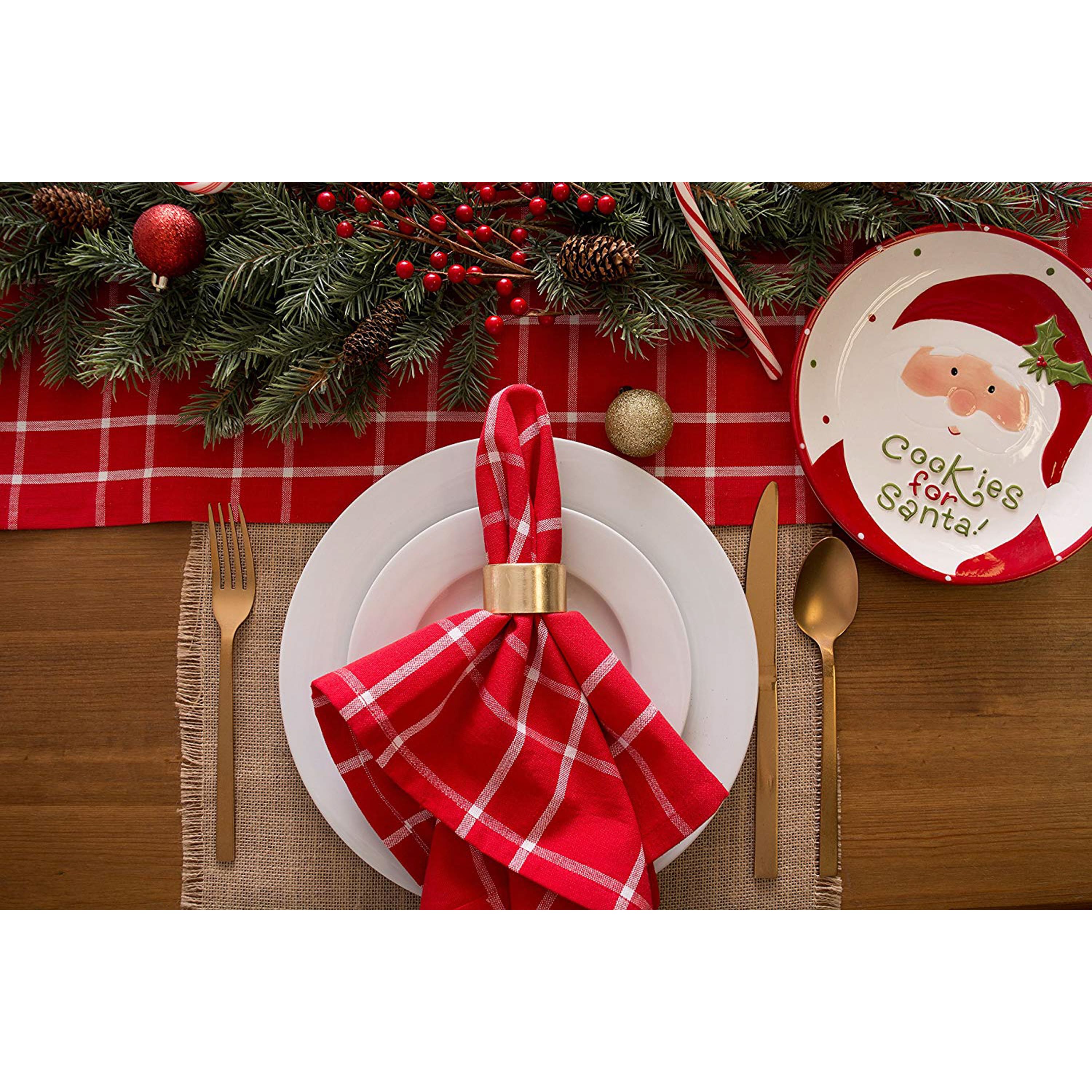 DII&#xAE; 108&#x22; Holly Berry Plaid Table Runner