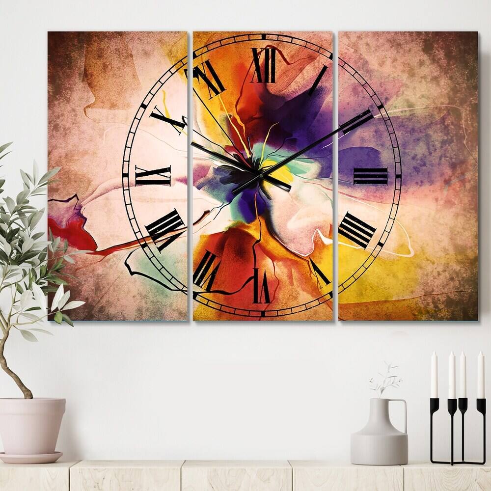 Designart Creative Flower In Multiple Colors Multipanel Wall Clock