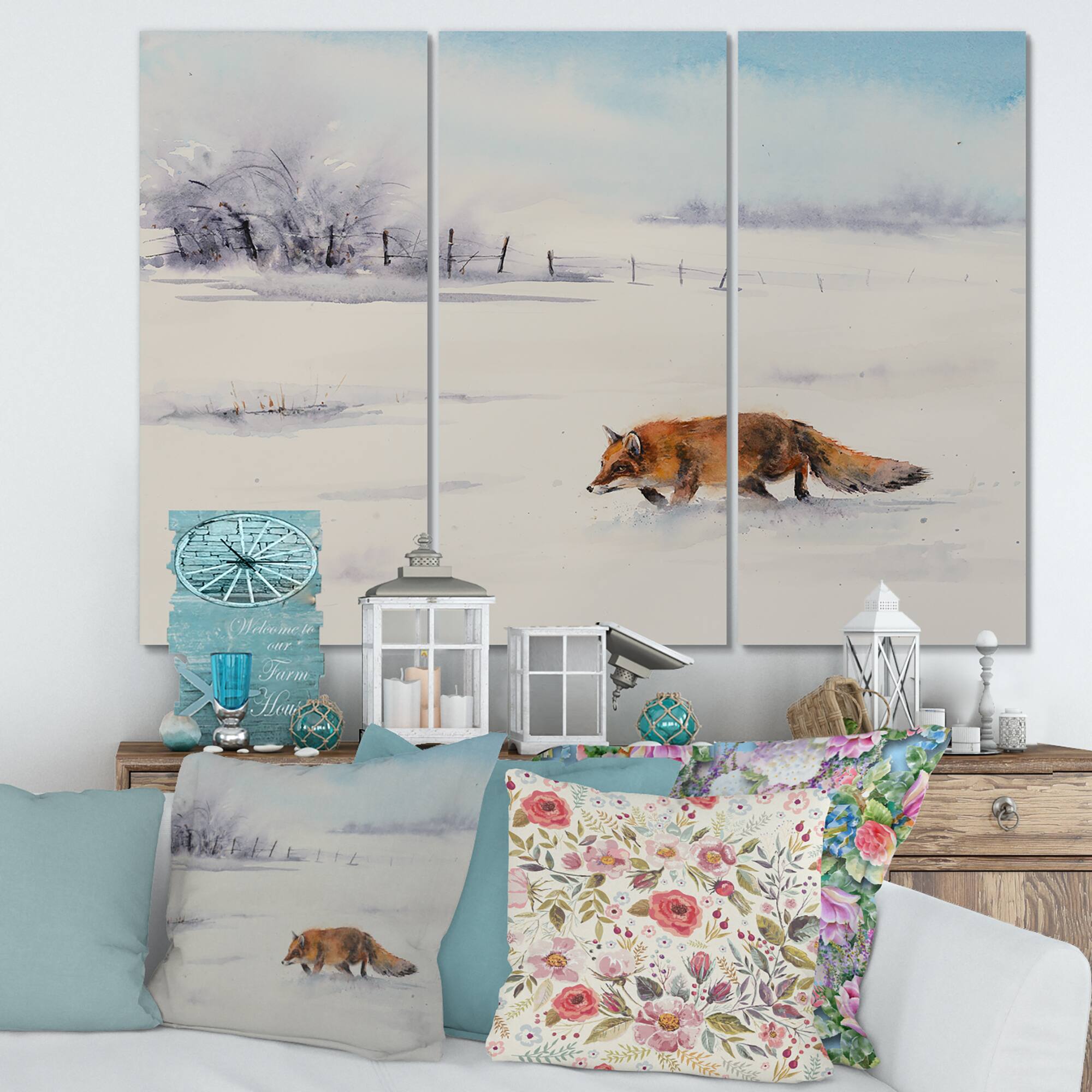 Designart - Red Fox Running In White Snow I