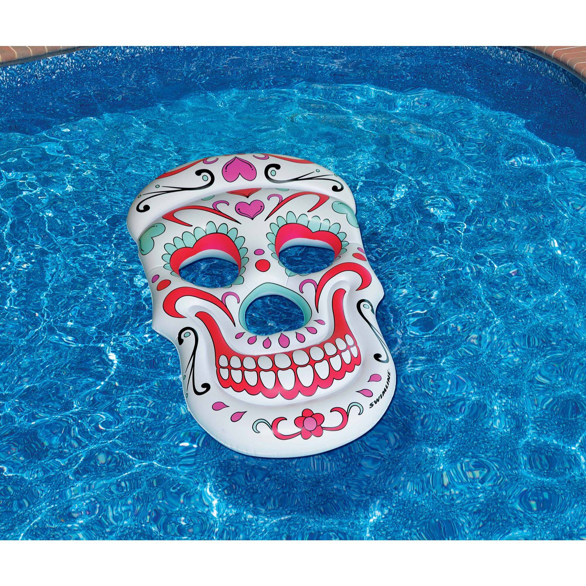 Swimline 5ft. Inflatable White &#x26; Pink Sugar Skull Swimming Pool Float