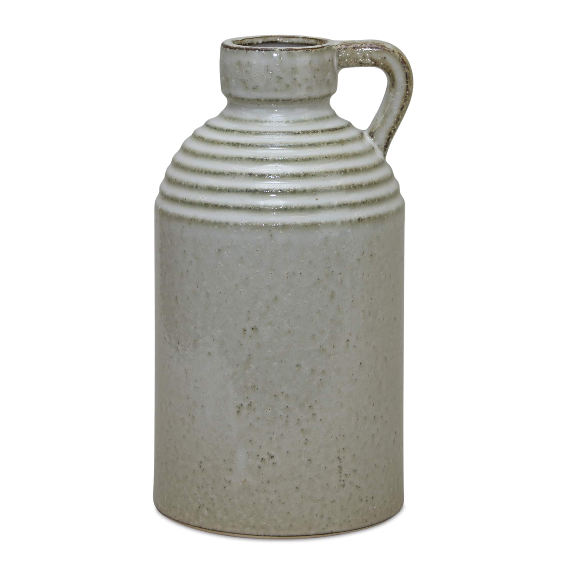 11.75&#x22; Cream Washed Rustic Ceramic Jug Vase