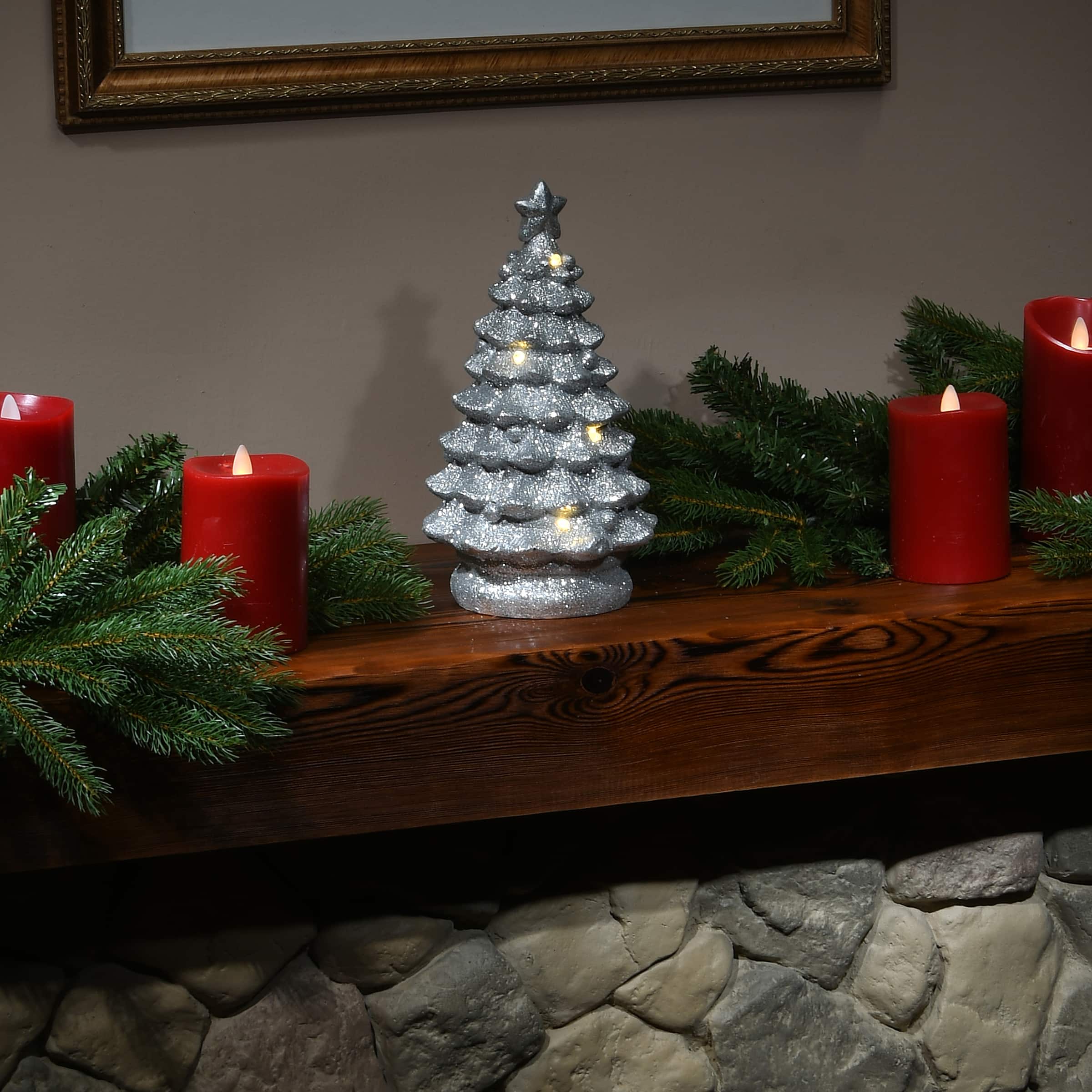 9&#x22; Lighted Silver Christmas Tree Figurine