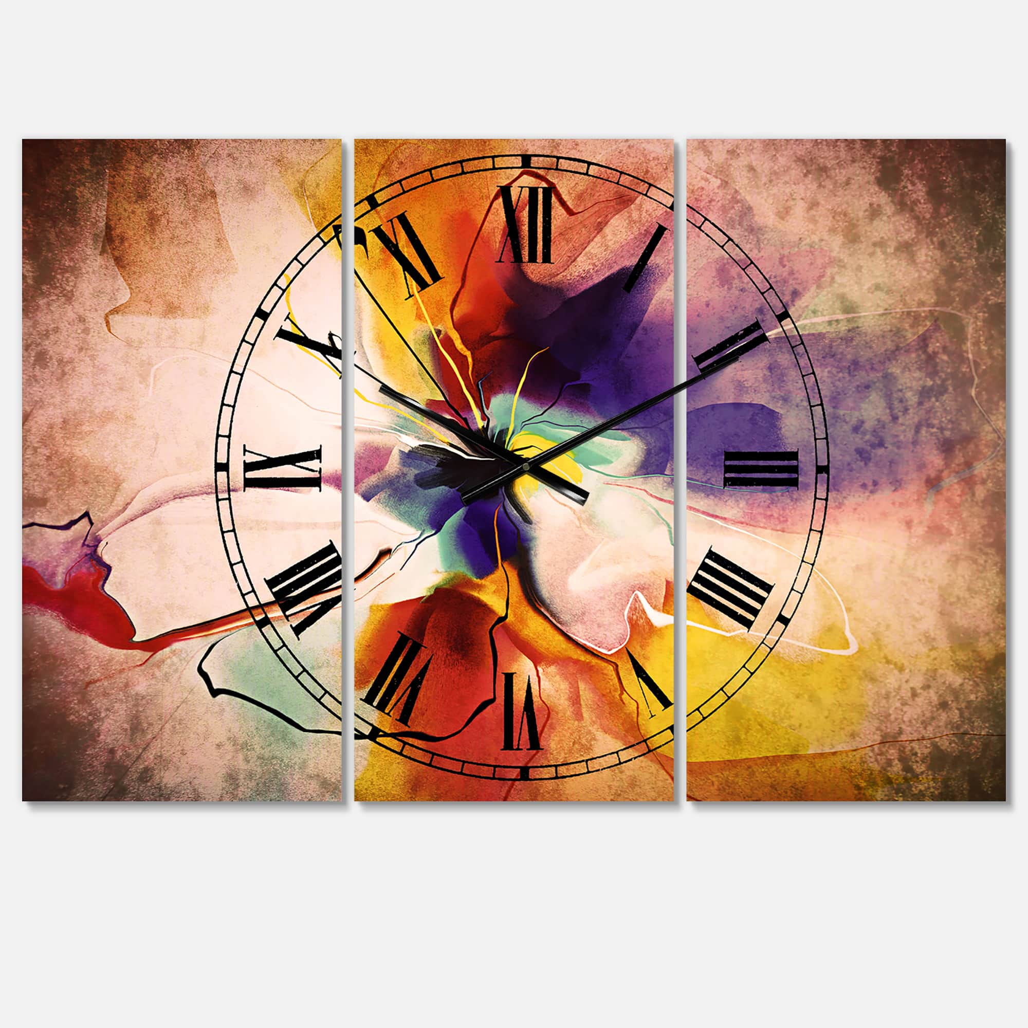 Designart Creative Flower In Multiple Colors Multipanel Wall Clock