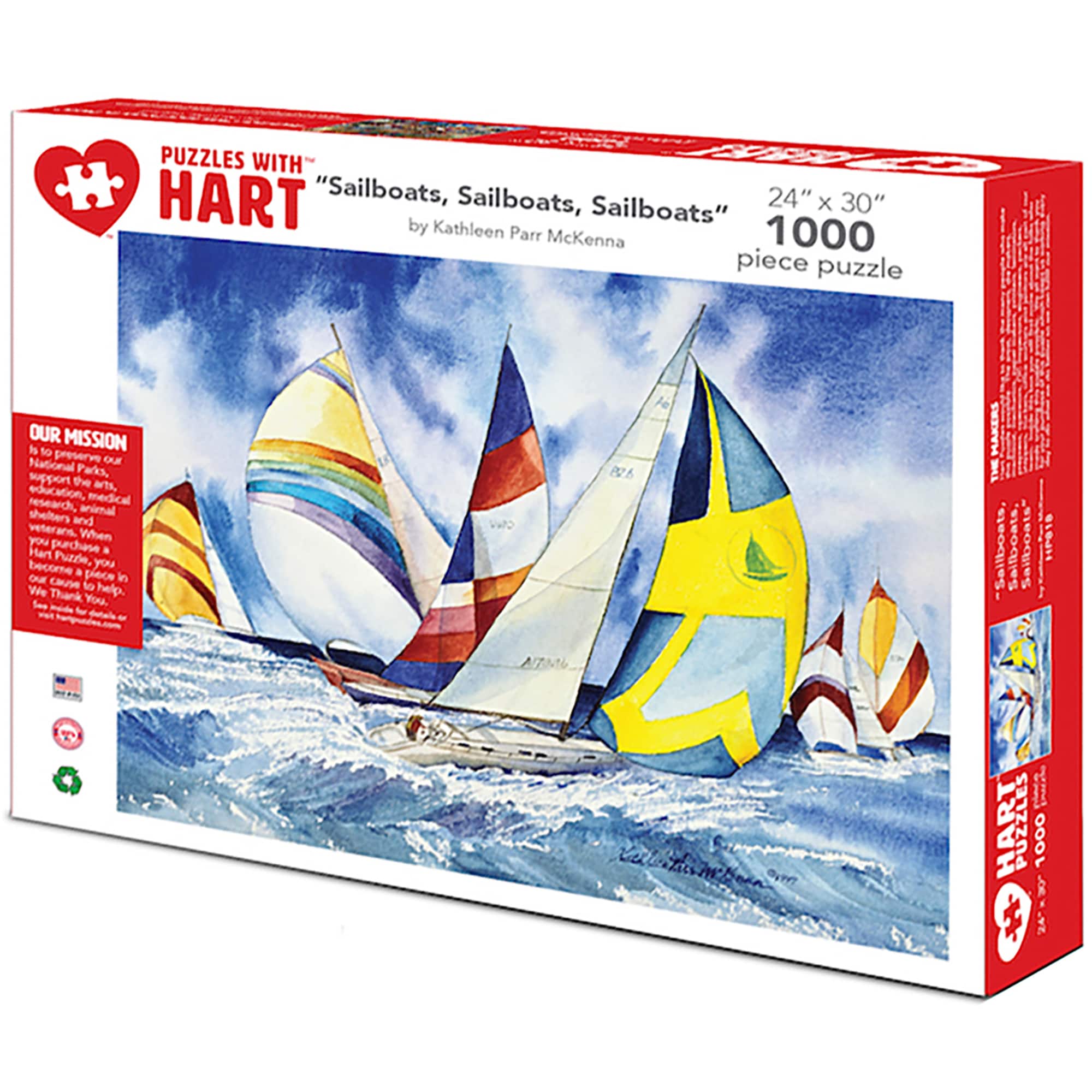 Hart Puzzles Sailboats, Sailboats, Sailboats by Kathleen Parr McKenna 1,000 Piece Jigsaw Puzzle