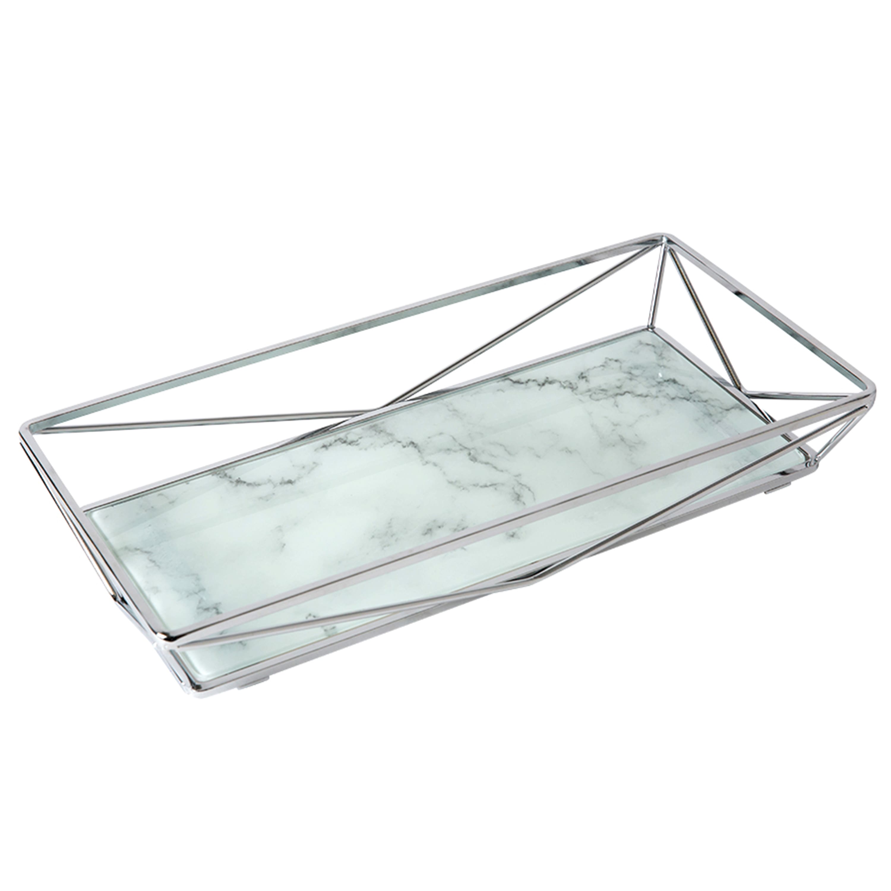 Home Details 15.7" Chrome Marble Agate Geometric Vanity Tray