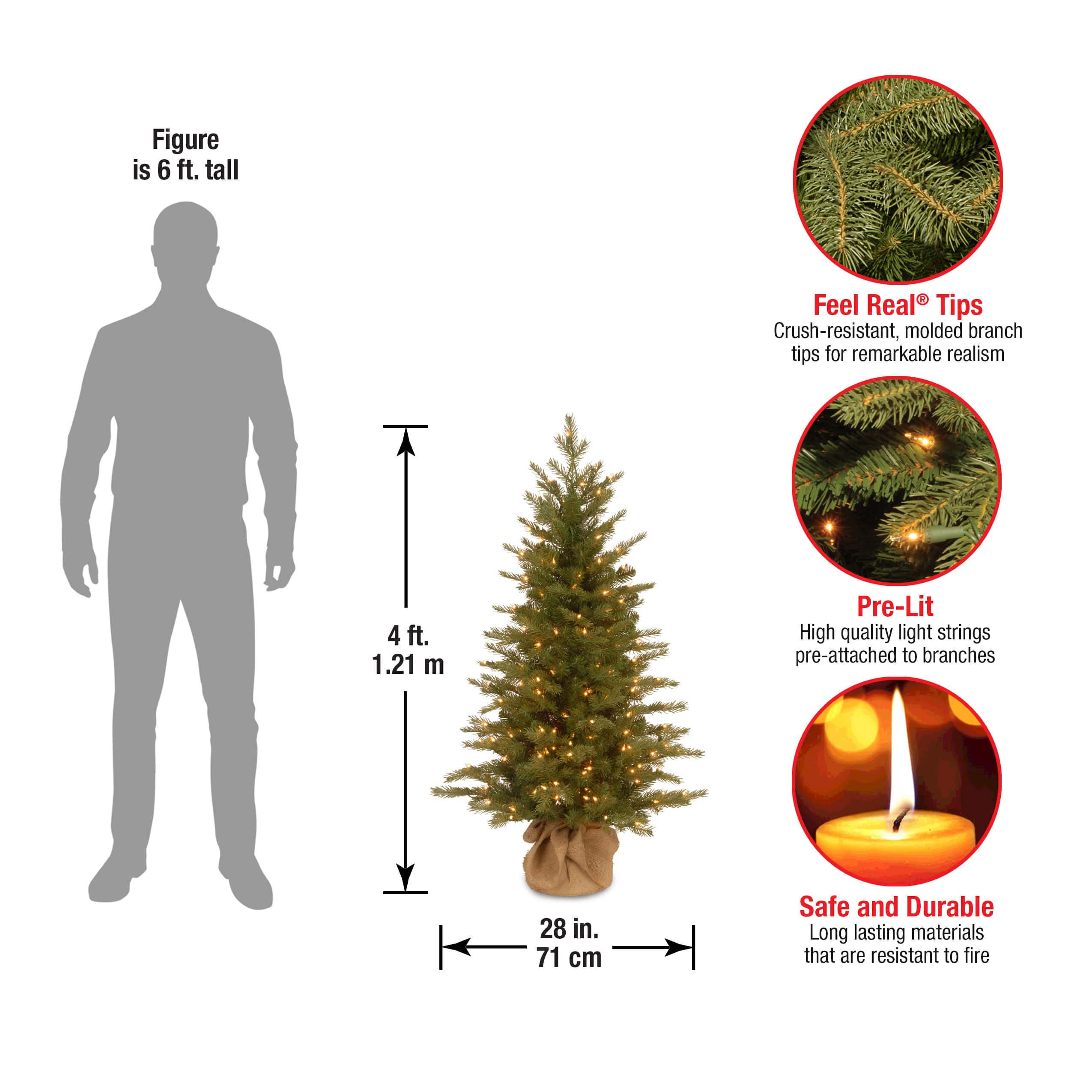 4ft. Pre-Lit Feel Real&#xAE; Nordic Spruce Small Artificial Christmas Tree In Burlap, Clear Lights