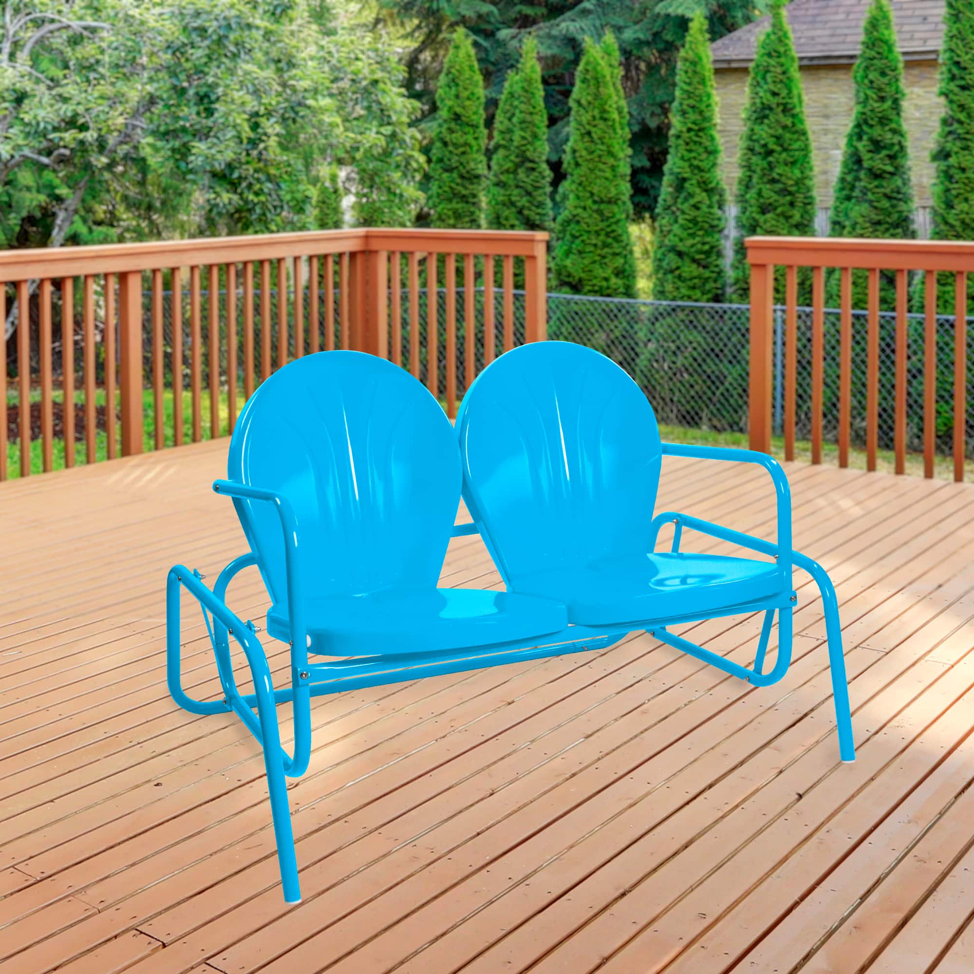 2-Person Outdoor Retro Metal Tulip Double Glider Patio Chair
