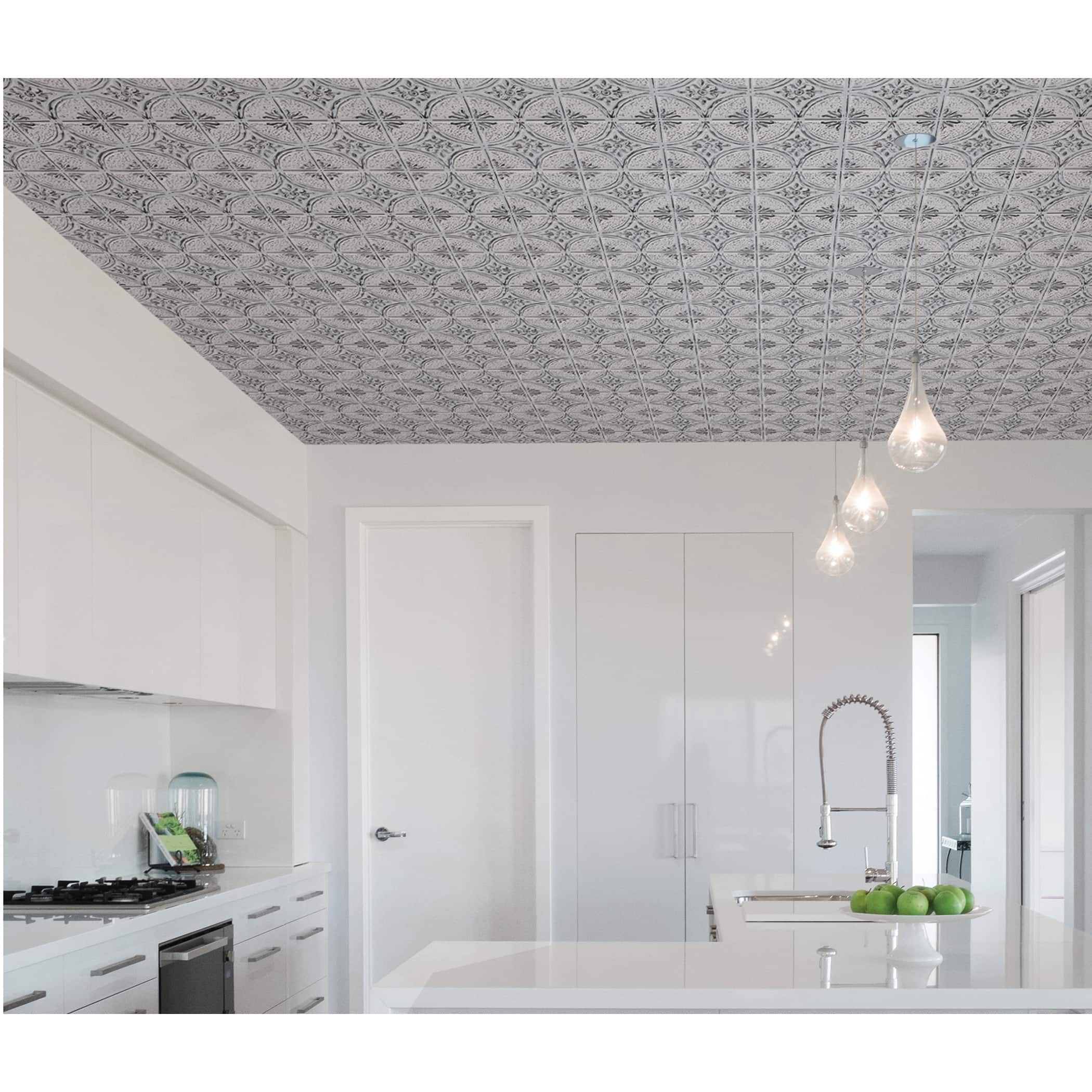 InHome Camden Antique White Faux Tin Peel & Stick Backsplash Tiles