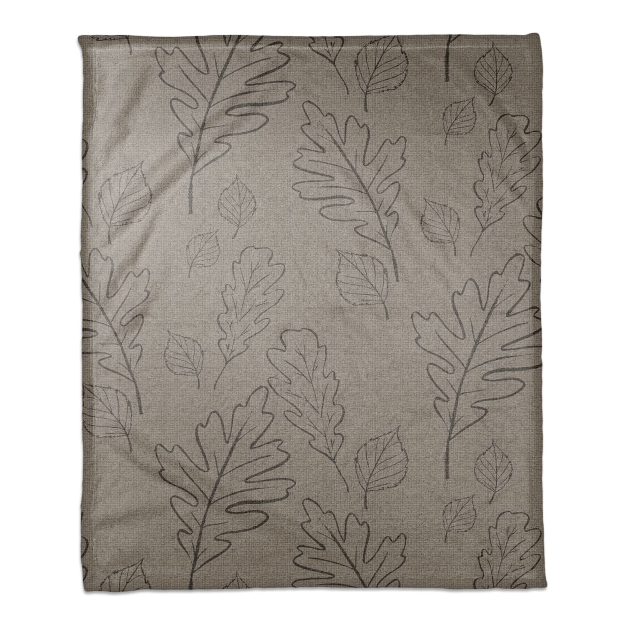 Gray Leaf Patterned Coral Fleece Blanket