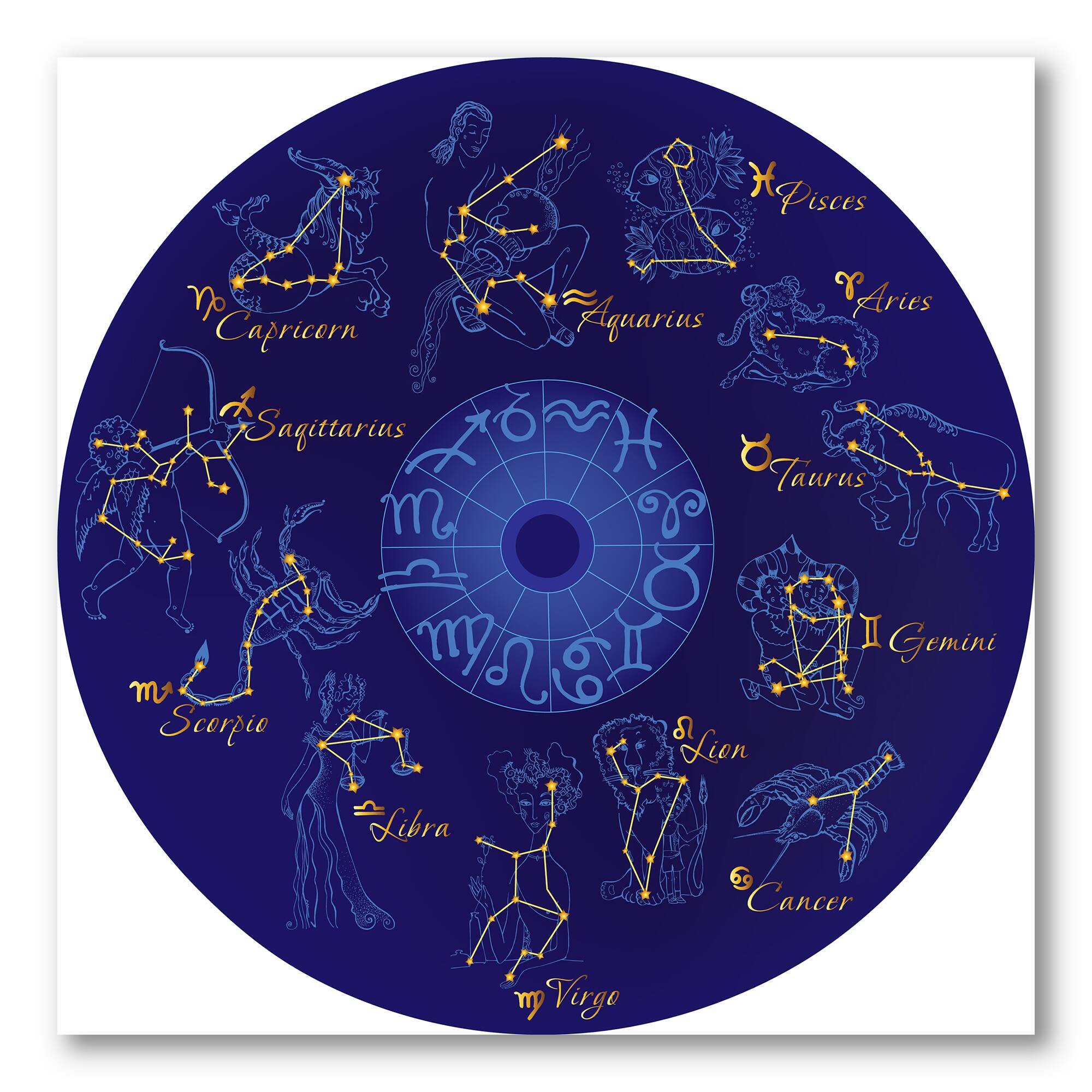 Designart - Zodiac With Constellations and Zodiac Signs - Modern Canvas Wall Art Print
