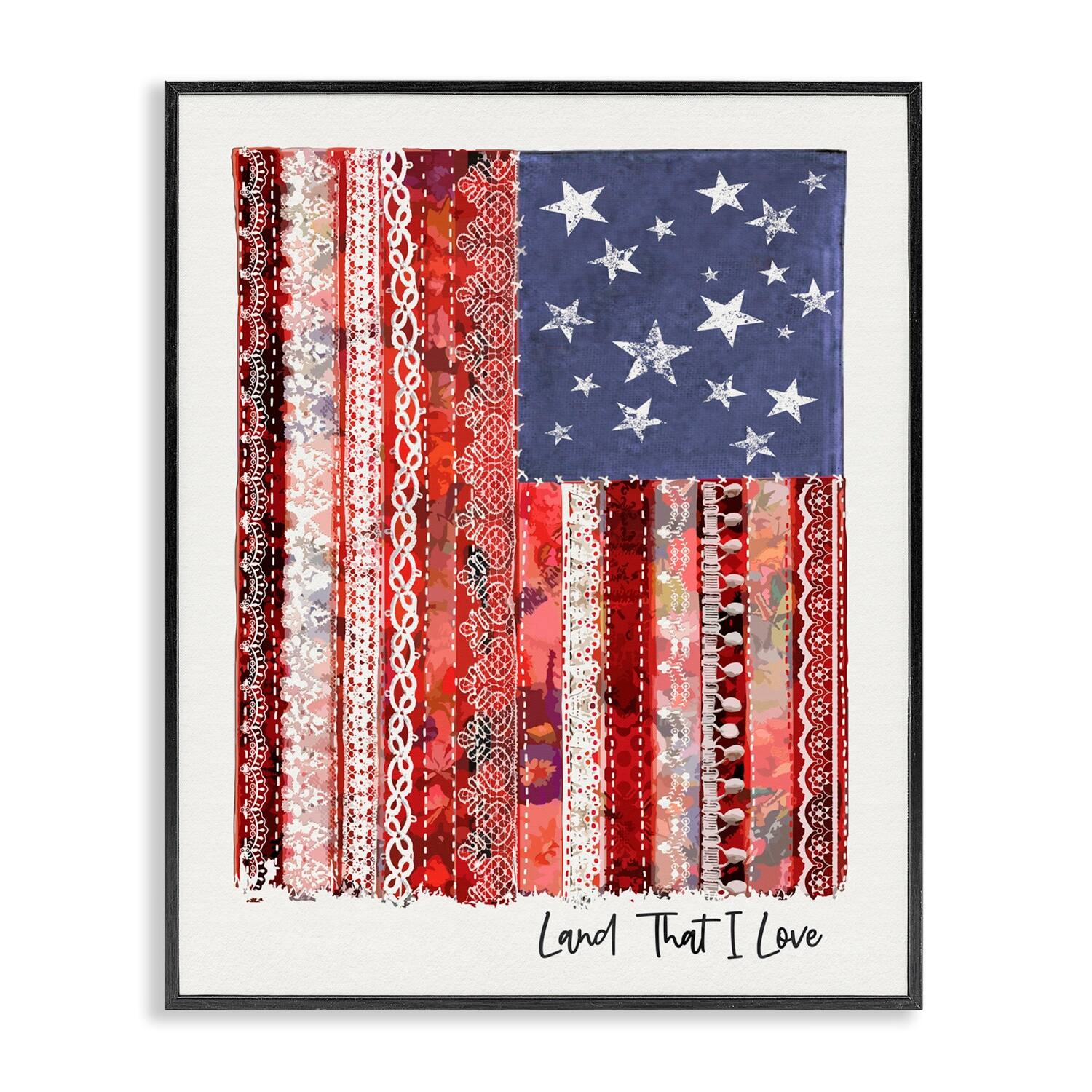 Stupell Industries Land That I Love Phrase Macrame American Flag Framed Giclee Art