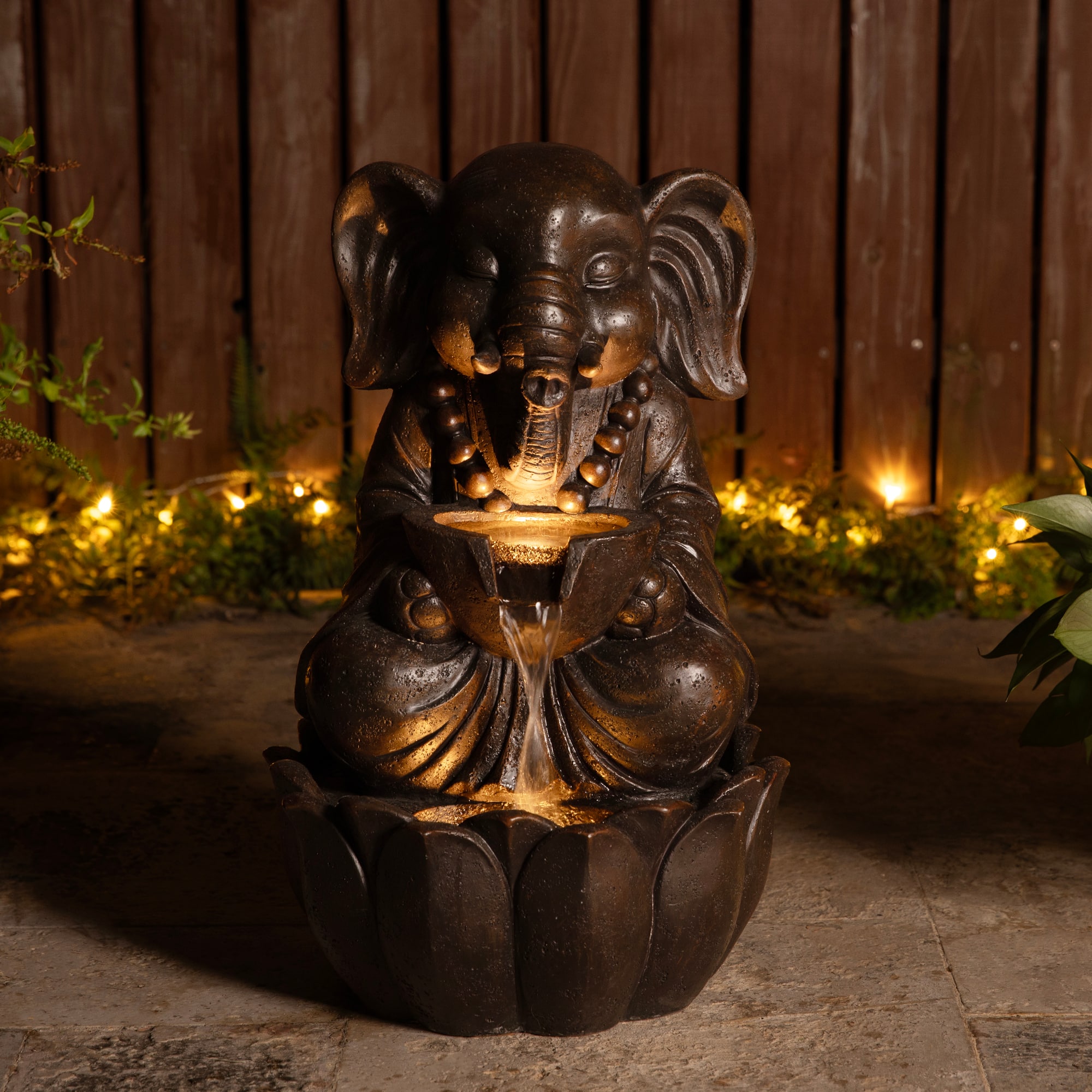 Glitzhome® 21.75" Zen-Style LED 2-Tier Elephant Outdoor Fountain