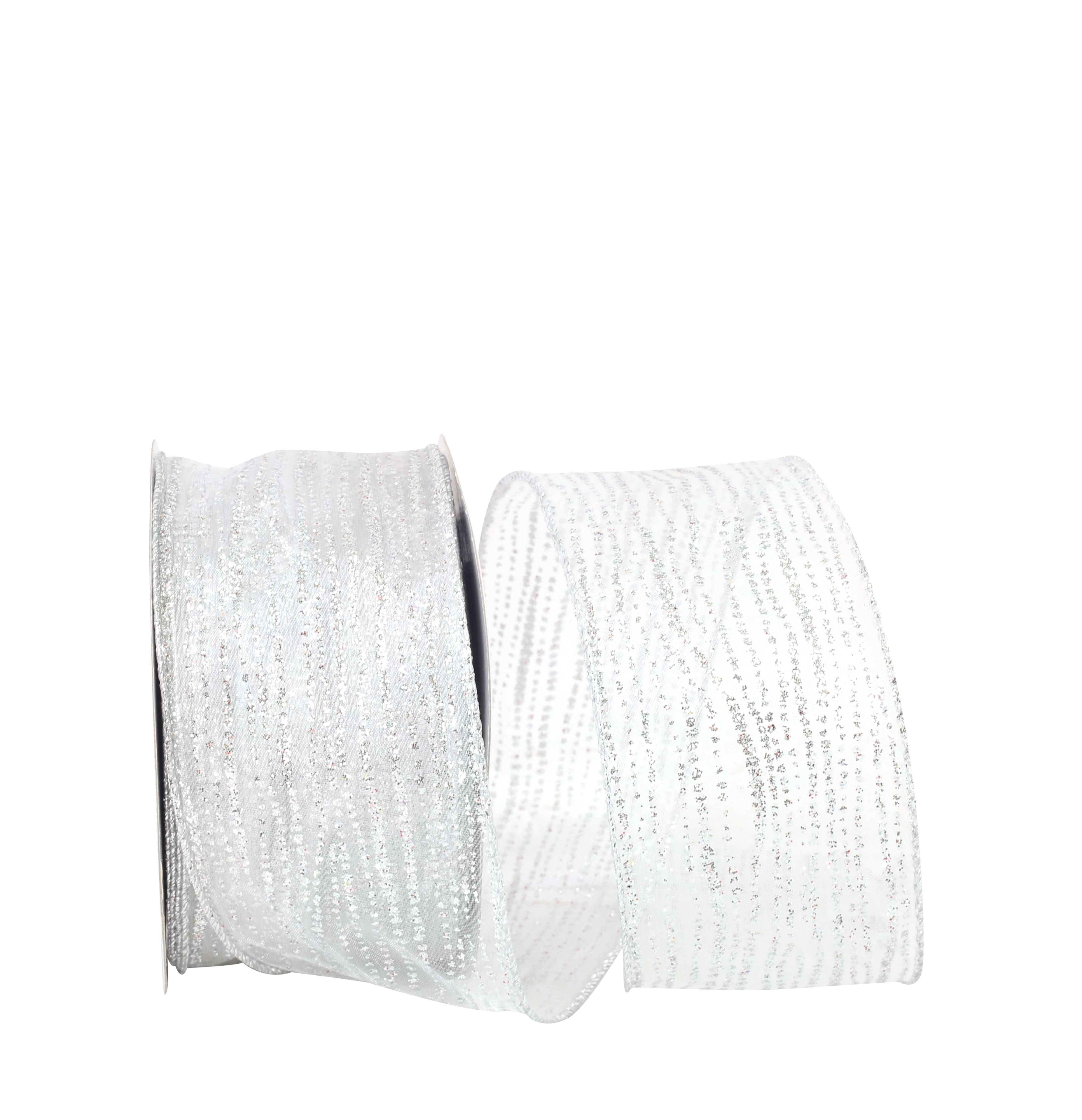 JAM Paper 2.5" x 25yd. Silver Wired Rainfall Sheer Ribbon