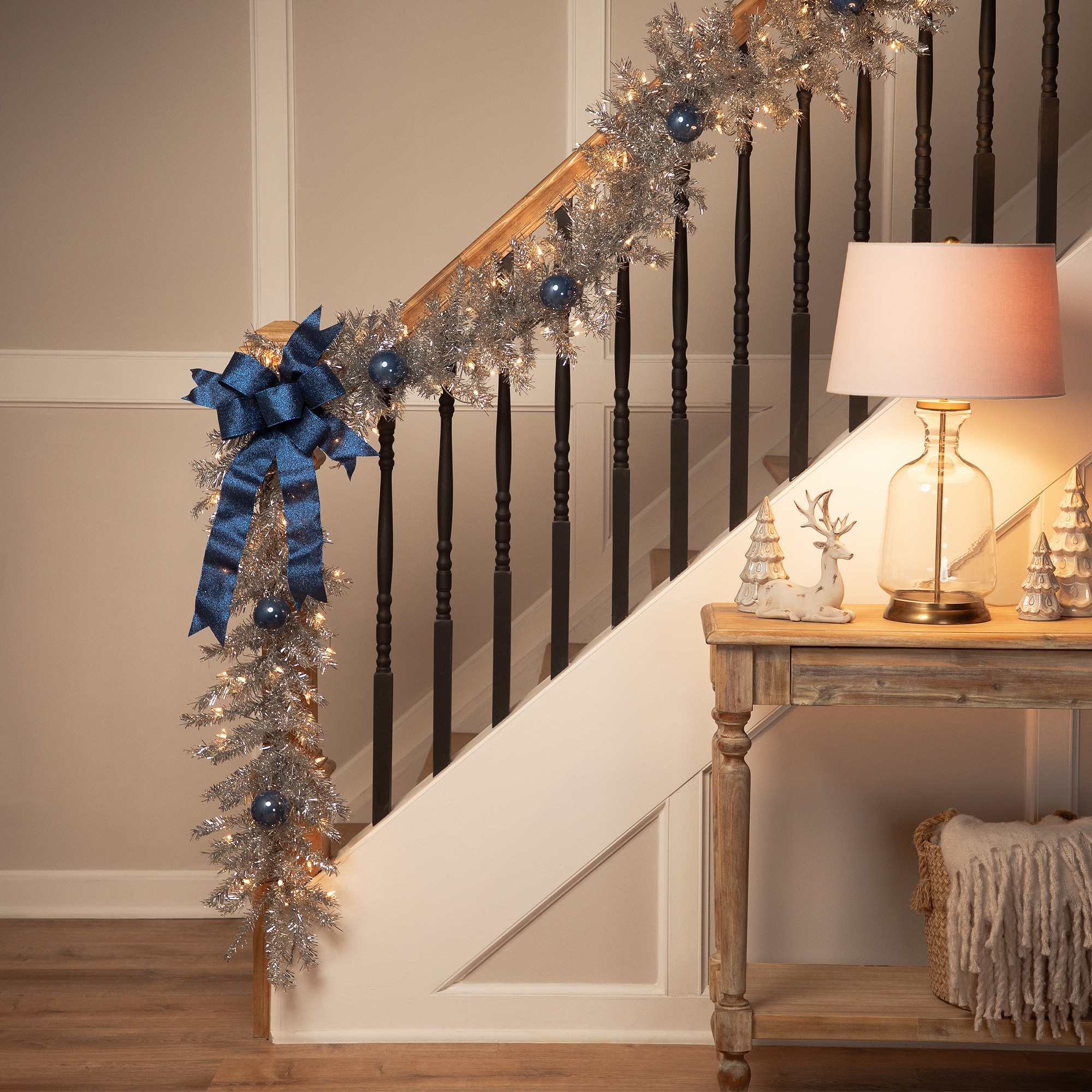 9ft. Pre-Lit Silver Tinsel Christmas Garland