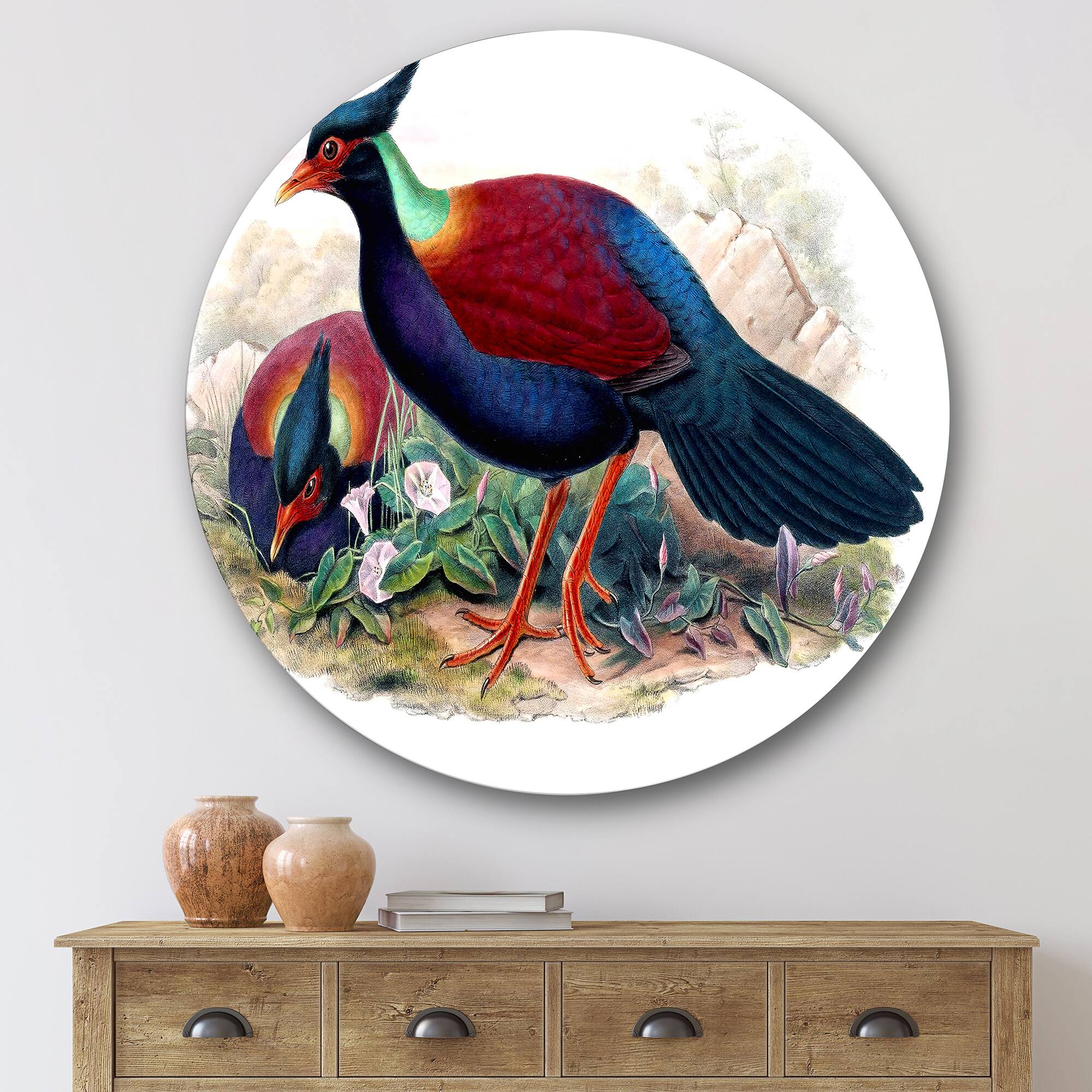 Designart - Vintage Birds In The Wild II - Traditional Metal Circle Wall Art