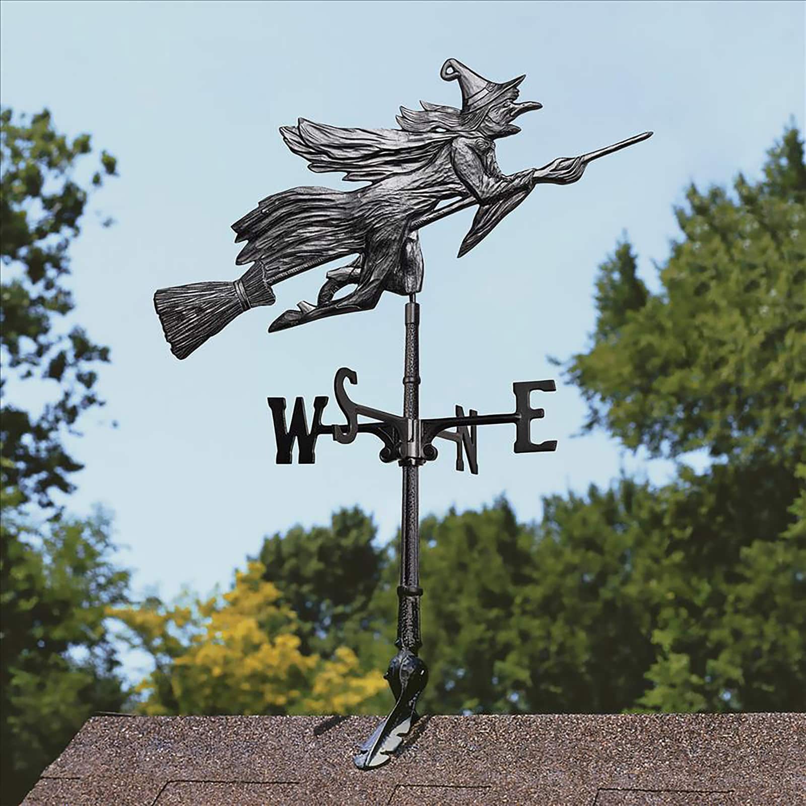 Design Toscano Roof Mount Windblown Wicked Witch Metal Weathervane