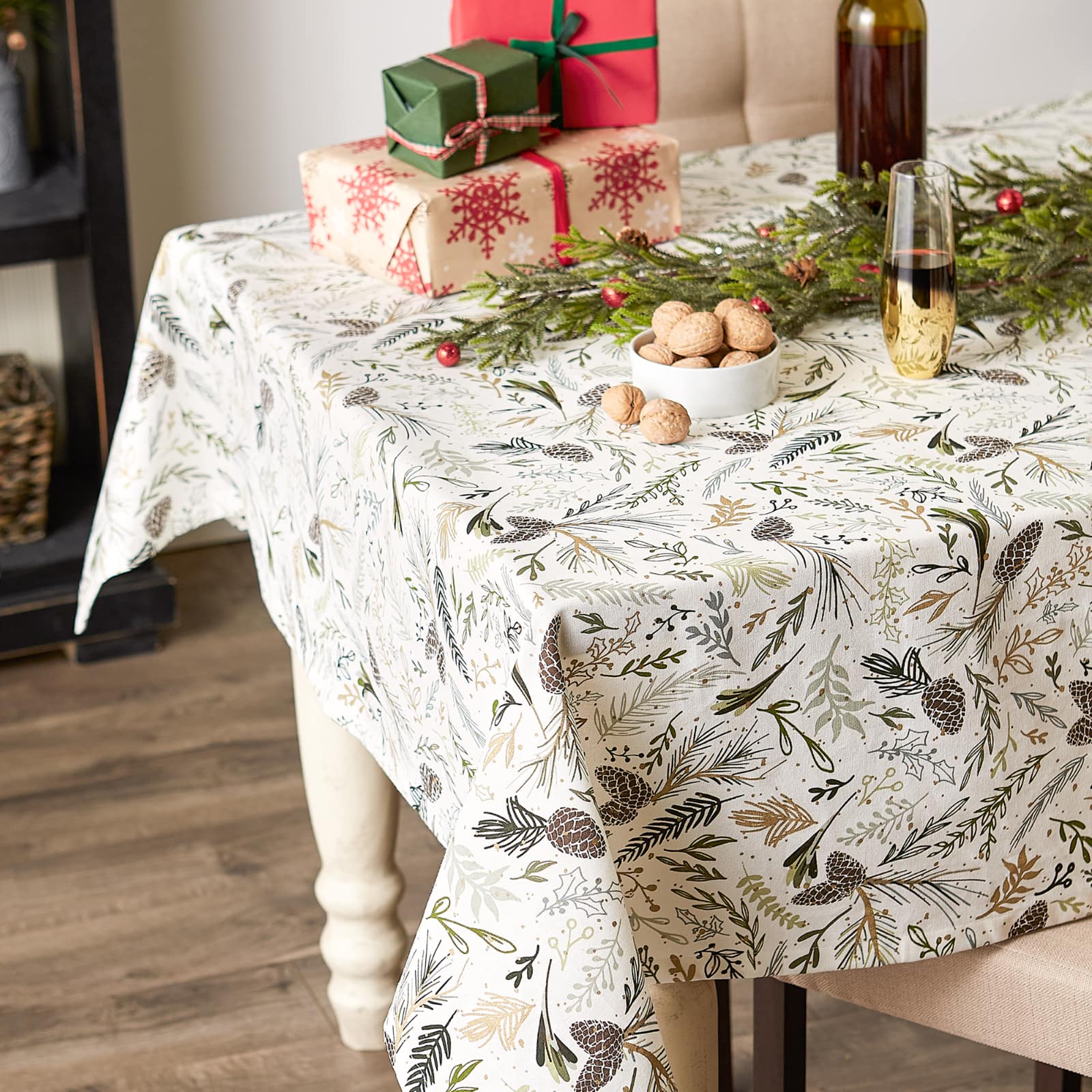 Sparkle Sprigs Printed Tablecloth, 60&#x22; x 84&#x22;