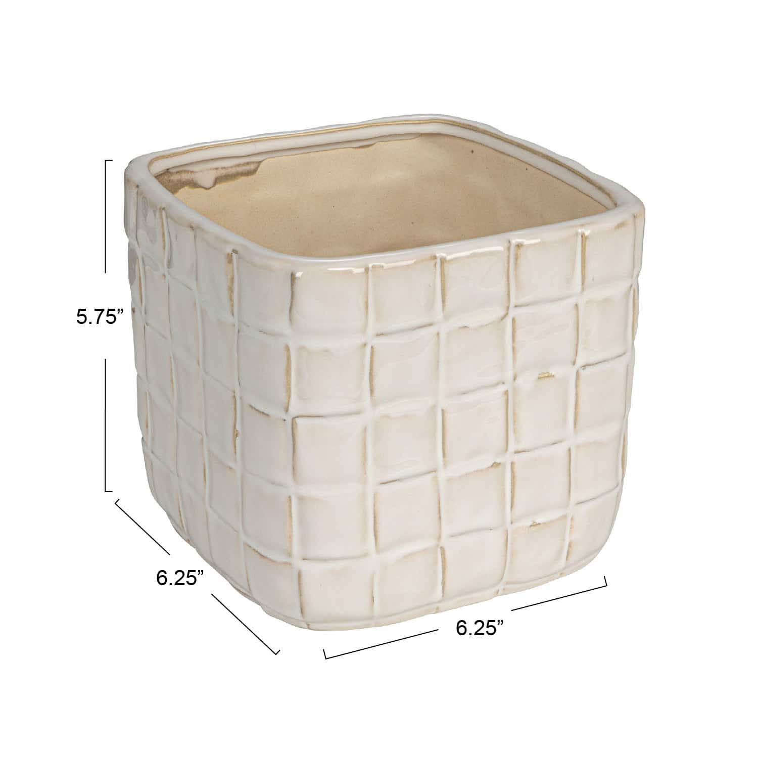 Hello Honey® 6.25" White Debossed Woven Grid Patterned Stoneware Planter